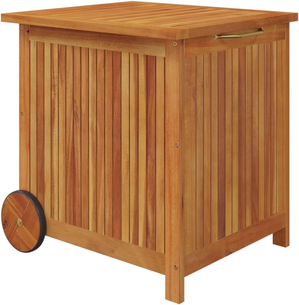 vidaXL Solid Acacia Wood Patio Storage Box with Wheels - 23.6