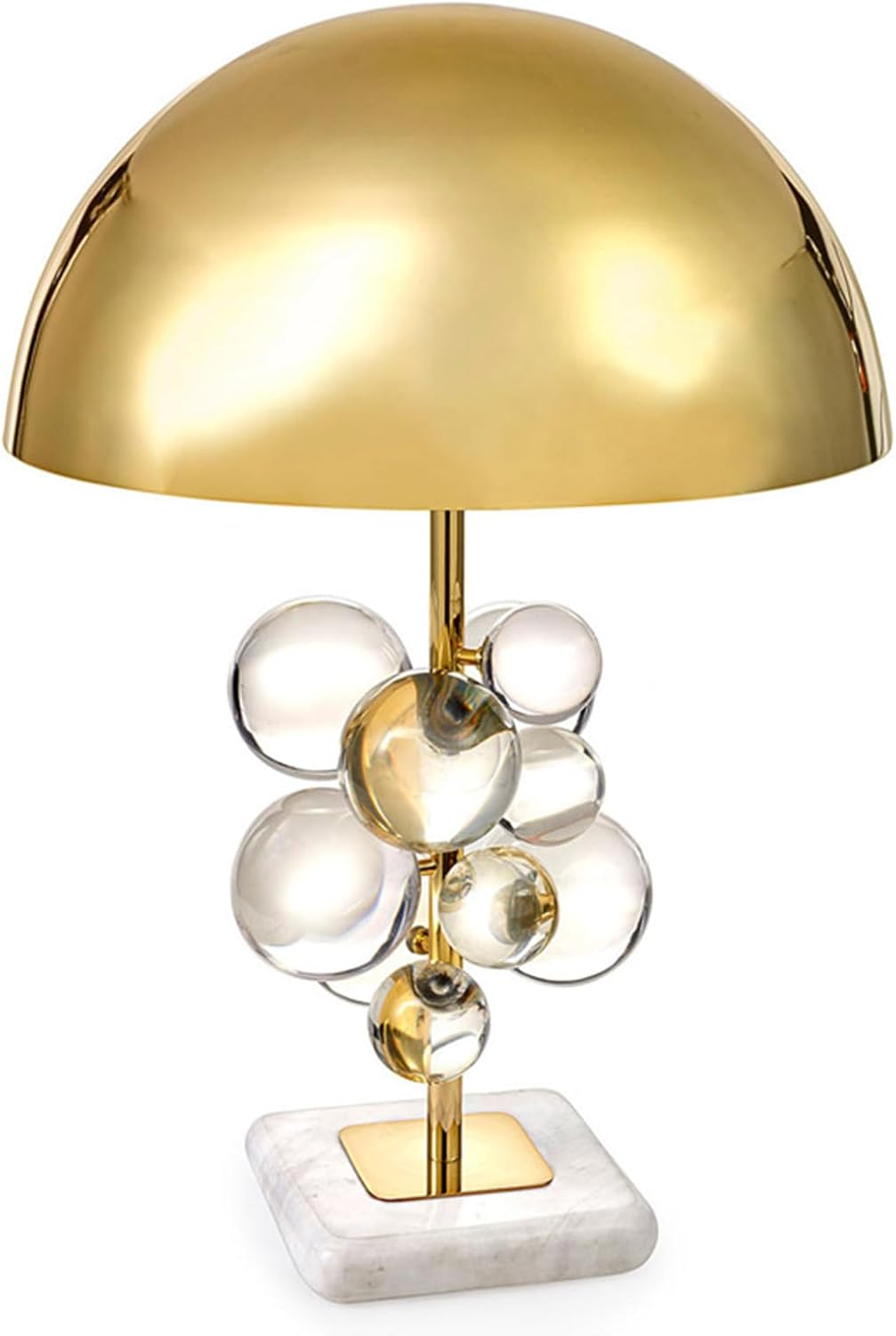 PURESILKS Modern Gold Table Lamps Mushroom Table Lamp,Crystal Ball Lamp Body and Metal Lampshade,Decor Classic Gold Bedside Lamp for Living Room, Bedroom, Study Room, 3000k (Transparent)