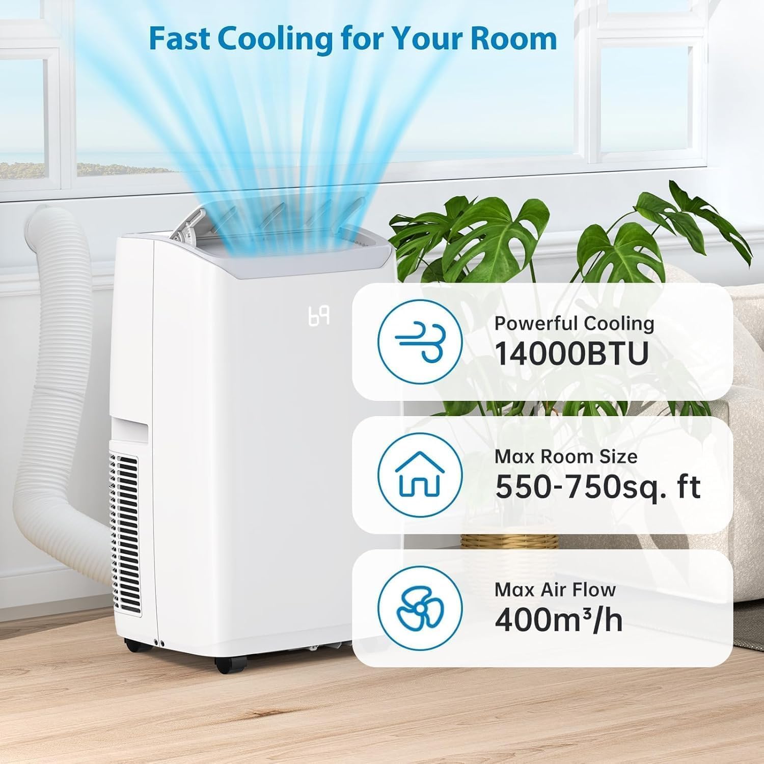 Portable Air Conditioners 14000 BTU, Energy Efficient AC with Remote Control & 24H Timer, Ultra Quiet Cooling Unit for Large Rooms Up to 750 Sq. Ft, Office, Bedroom, White