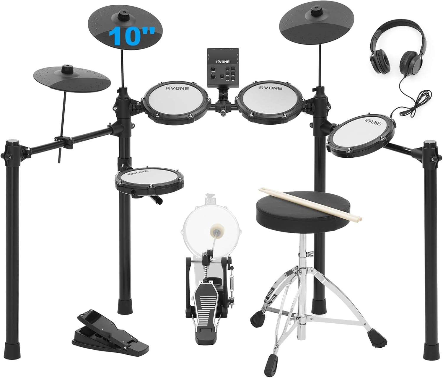 Electric Drum Set with Kick Hammer Pedal, Electronic Drum Kit for Kids Adult Beginner with 150 Sounds, 10
