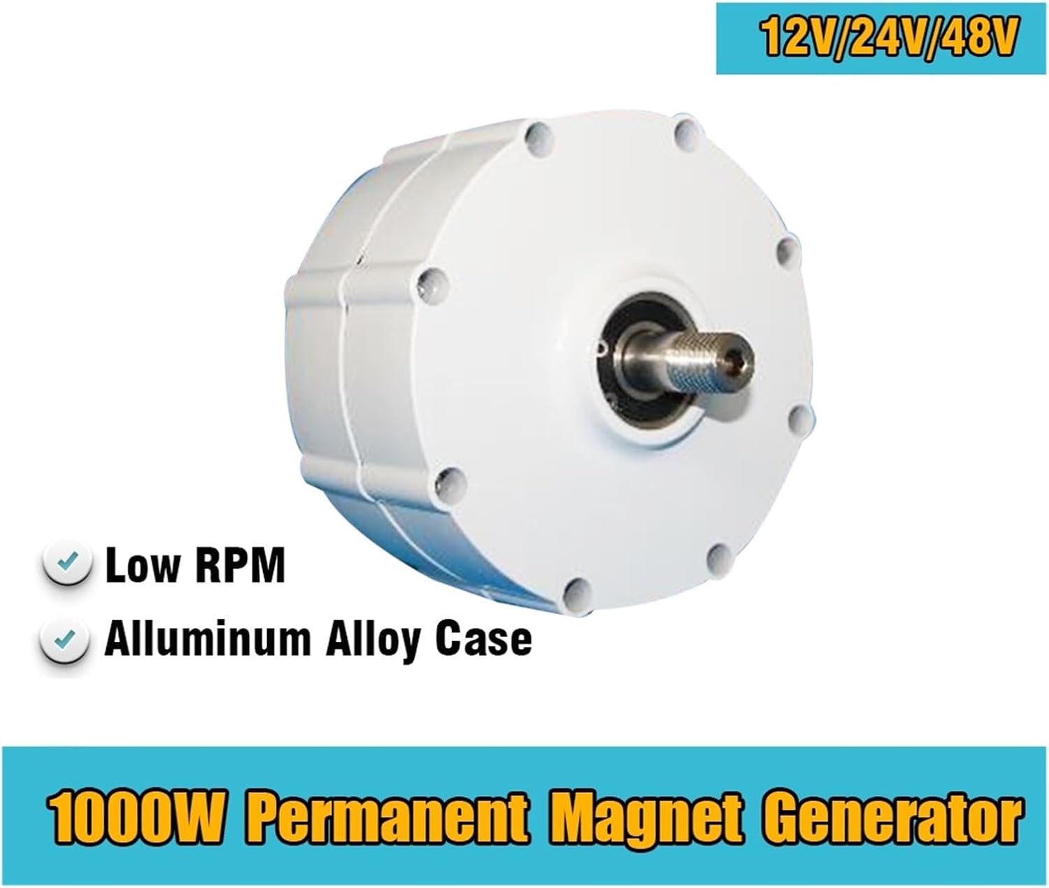 Low Speed 1000W 12V 24V 48V Gearless Permanent Magnet Generator AC Alternators Use for Wind Turbine Water Turbine Low Starting Speed for Home(with Base,Single Shaft_12V)