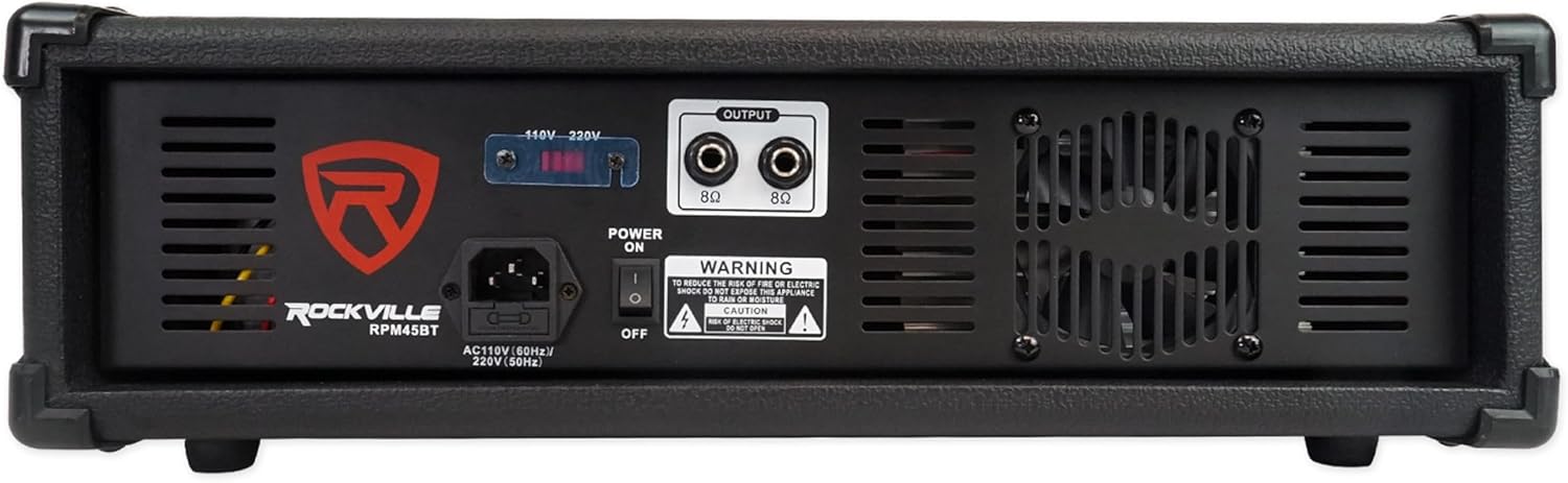 Rockville RPM45BT 1800W Powered 4 Channel Mixer/Amplifier, Bluetooth Streaming, USB Input, EQ, Reverb & Delay Effects, Phantom Power, for Live Sound and Small Events