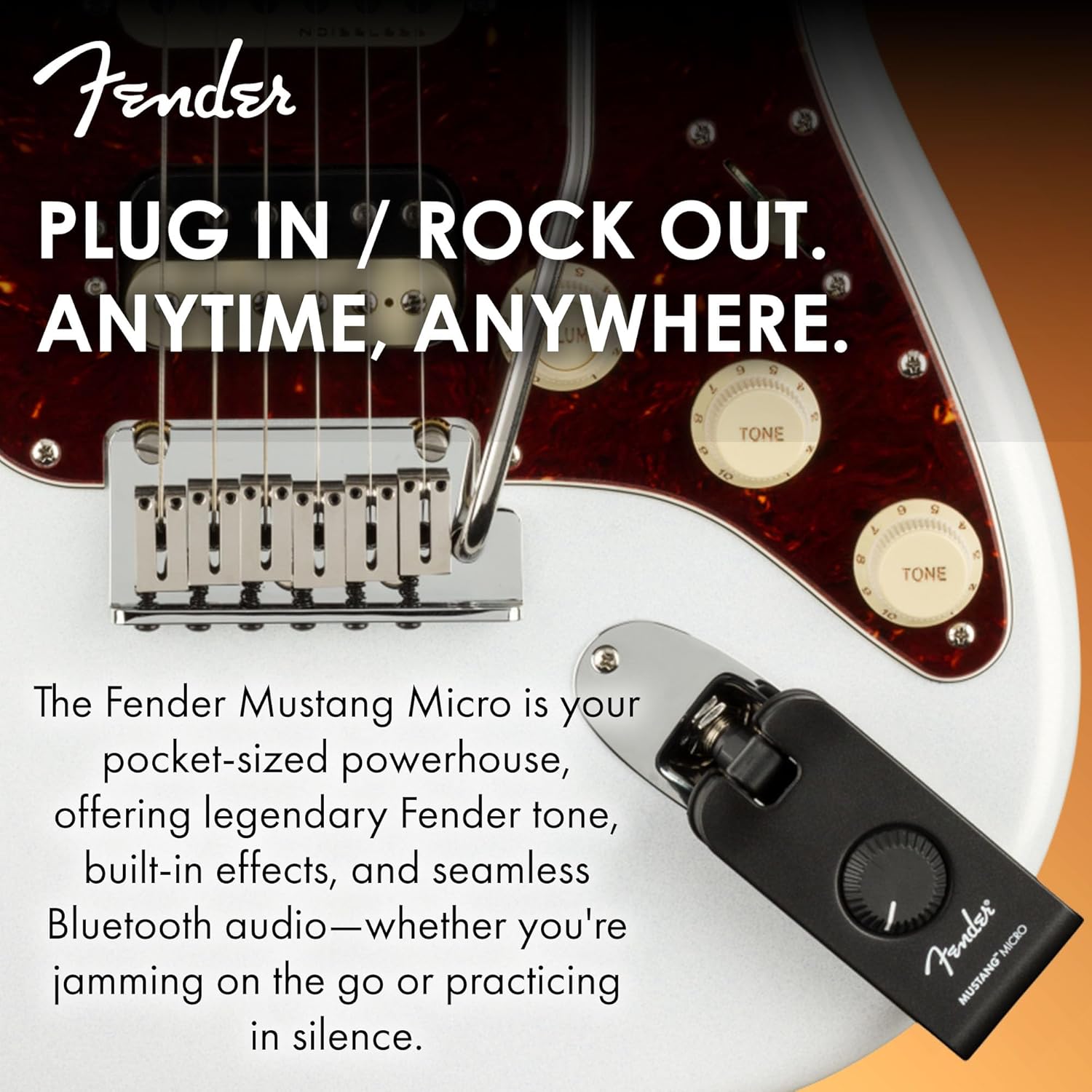 Fender Mustang Micro Personal Guitar Amplifier Bundle with Austin Bazaar Exclusive 12-Pack Picks and Instructional DVD