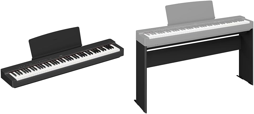Yamaha P225B, 88-Key Weighted Action Digital Piano with Power Supply and Sustain Pedal, Black (P225B) & L200B Furniture Stand for P225B Weighted Digital Piano, Black