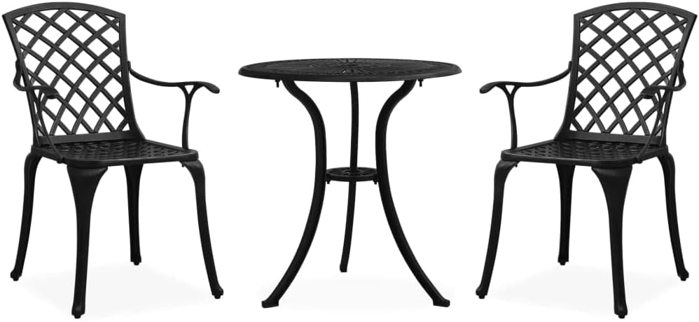 3 Piece Bistro Set Cast Aluminum Black,Durable Outdoor Bistro Set: WeatherResistant Cast Aluminum Patio Furniture for YearRound Comfort Patio Furniture, Outdoor Furniture Sets