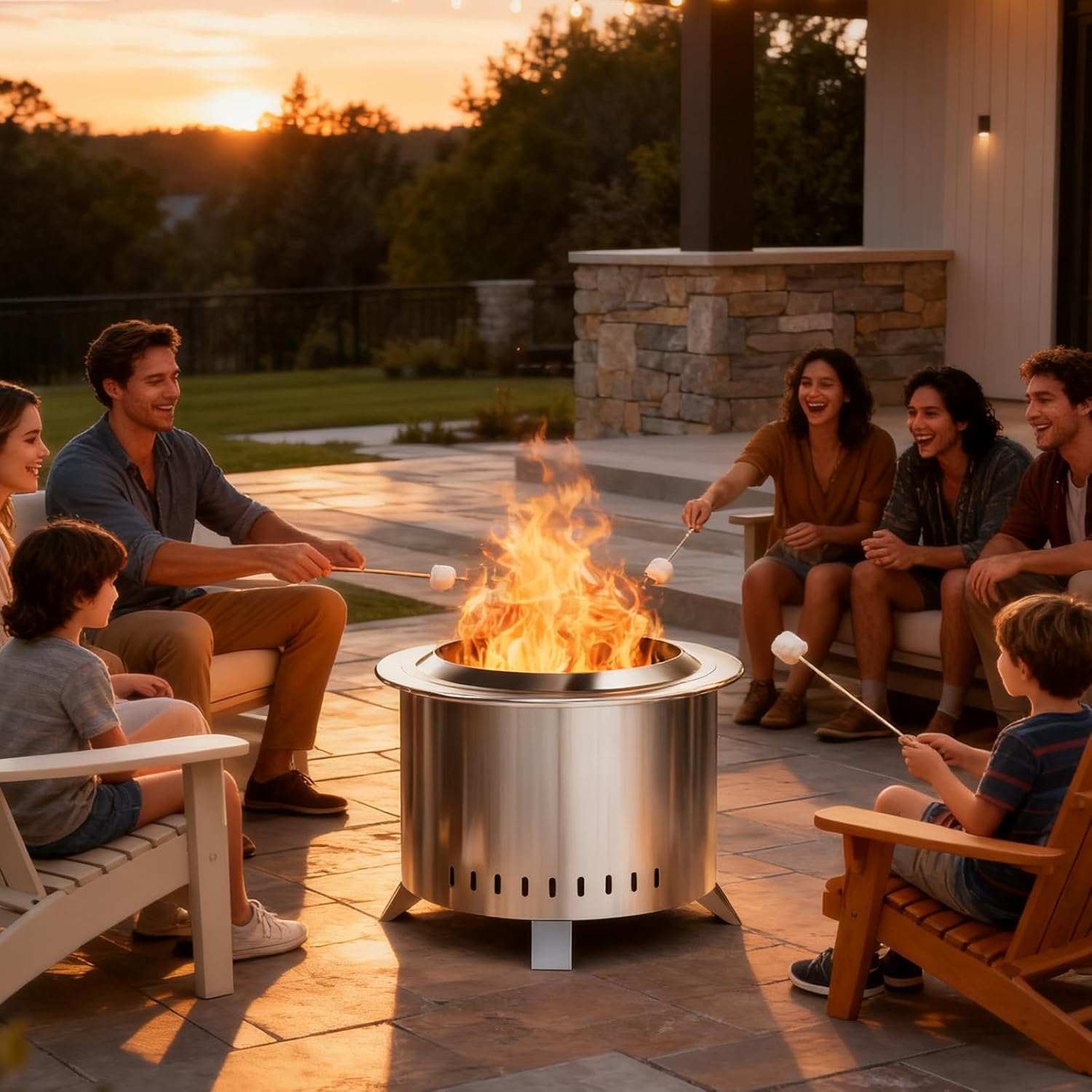 Smokeless Fire Pit,22 Inch Stainless Steel Firepit, Outdoor Wood Burning Fire Pit with Cover,Smokeless Firepits for Outside Backyard Patio Garden Camping Bonfire