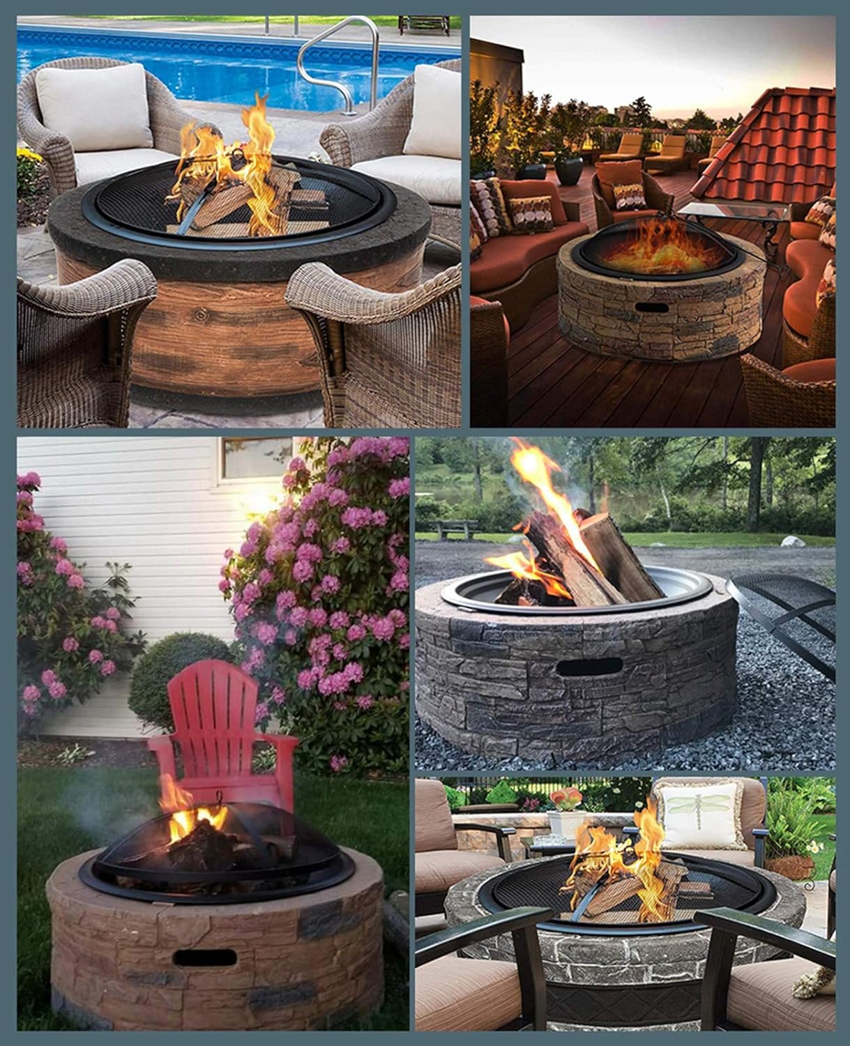 Outdoor Fire Pit Garden Wood-Burning Fire Pit Barbecue Grill, Backyard Patio Outdoor Imitation Stone Fireplace, Style 2