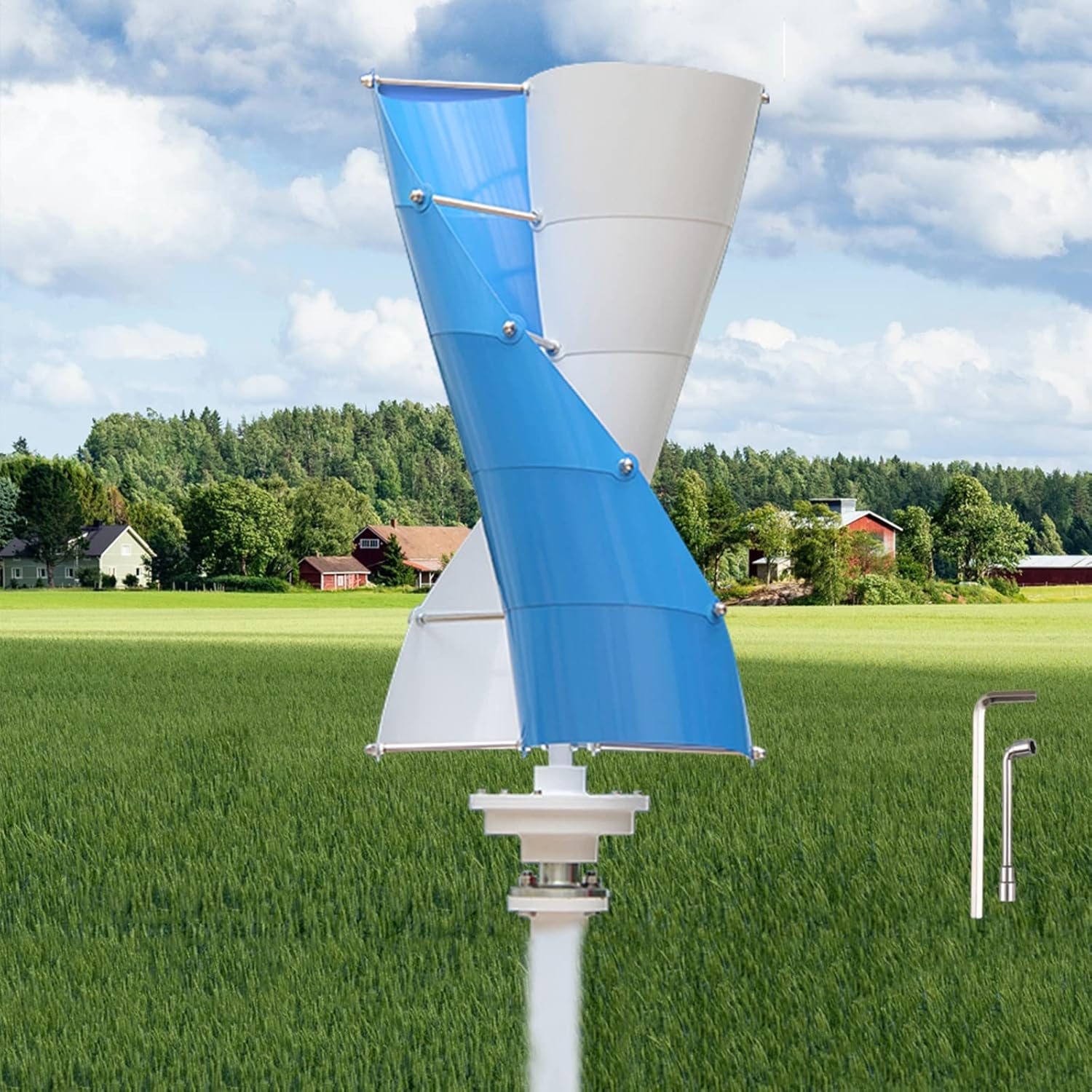 2KW 12V 24V Wind Energy Generator Kit Spiral Wind Vertical Turbine Generator with MPPT Controller/Charge Controller for Family Use (Color : B, Size : 24v)
