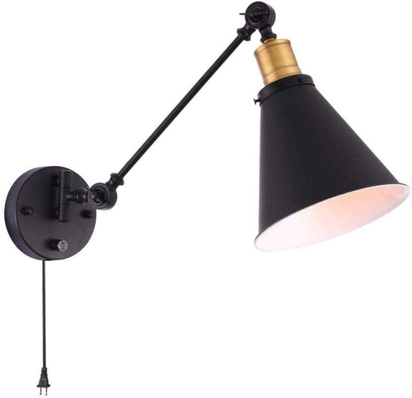 Wall Sconces, Industrial Wall Light with Dimmer Switch Retro Metal Shade Lighting Fixtures Adjustable Swing Arm Wall Lamp for Bathroom Bedroom Loft, Bedside Reading Lamp