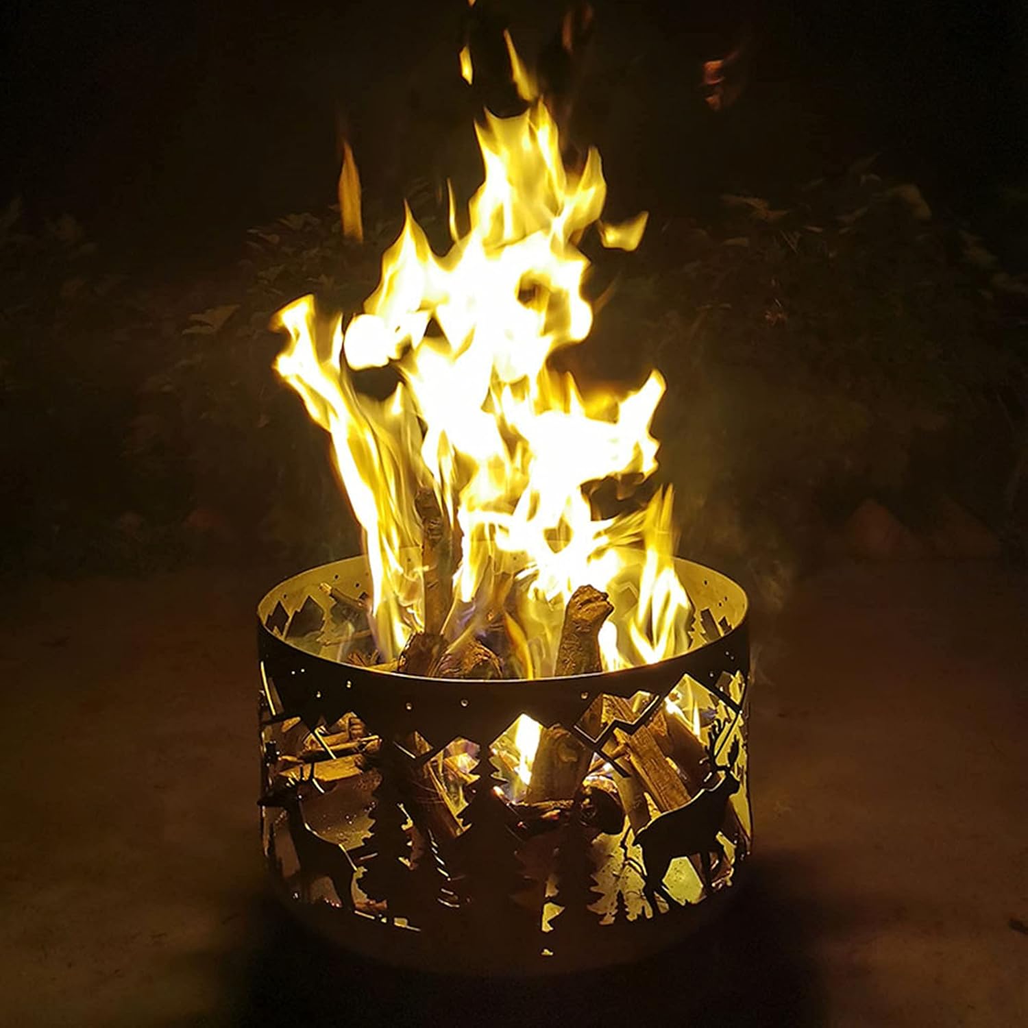 Outdoor Fire Pits, Wrought Iron Bonfire Firepit Bowl, Hollow Pattern Wood Burning Fireplace Stove, Patio Heater, BBQ Grill Heating Basin for Camping, Backyard, Garden, Party