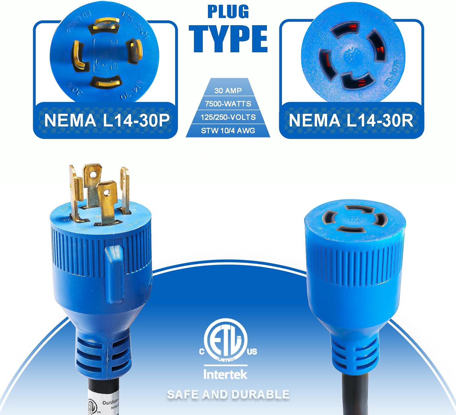 30 Amp Generator Cord and Power Inlet Box, 50FT Generator Cords 30 Amp,125V/250V Generator Power Cord NEMA L14-30P to L14-30R,Twist Lock Connector