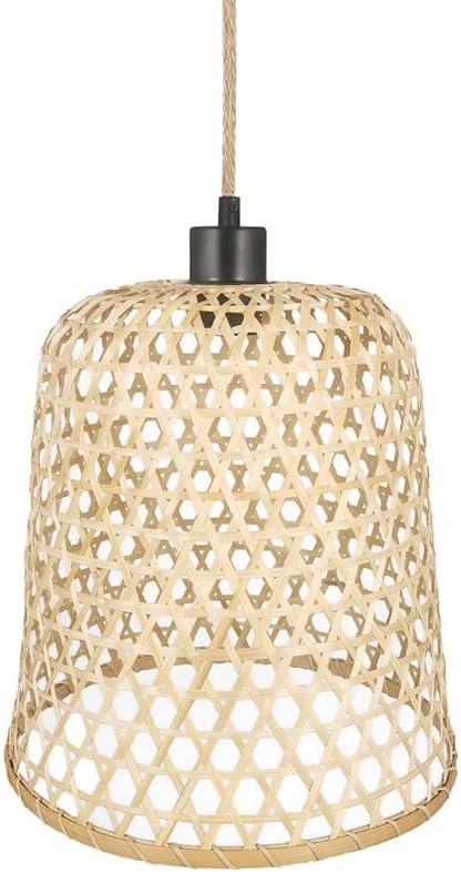 Kitchen Farmhouse Courtyard Chandeliers Hand-Woven Bamboo Pendant Lighting Fixture Natural Rattan Hanging Lamp Japanese Style Bottom Hollow Out Wicker Lantern 1 Light