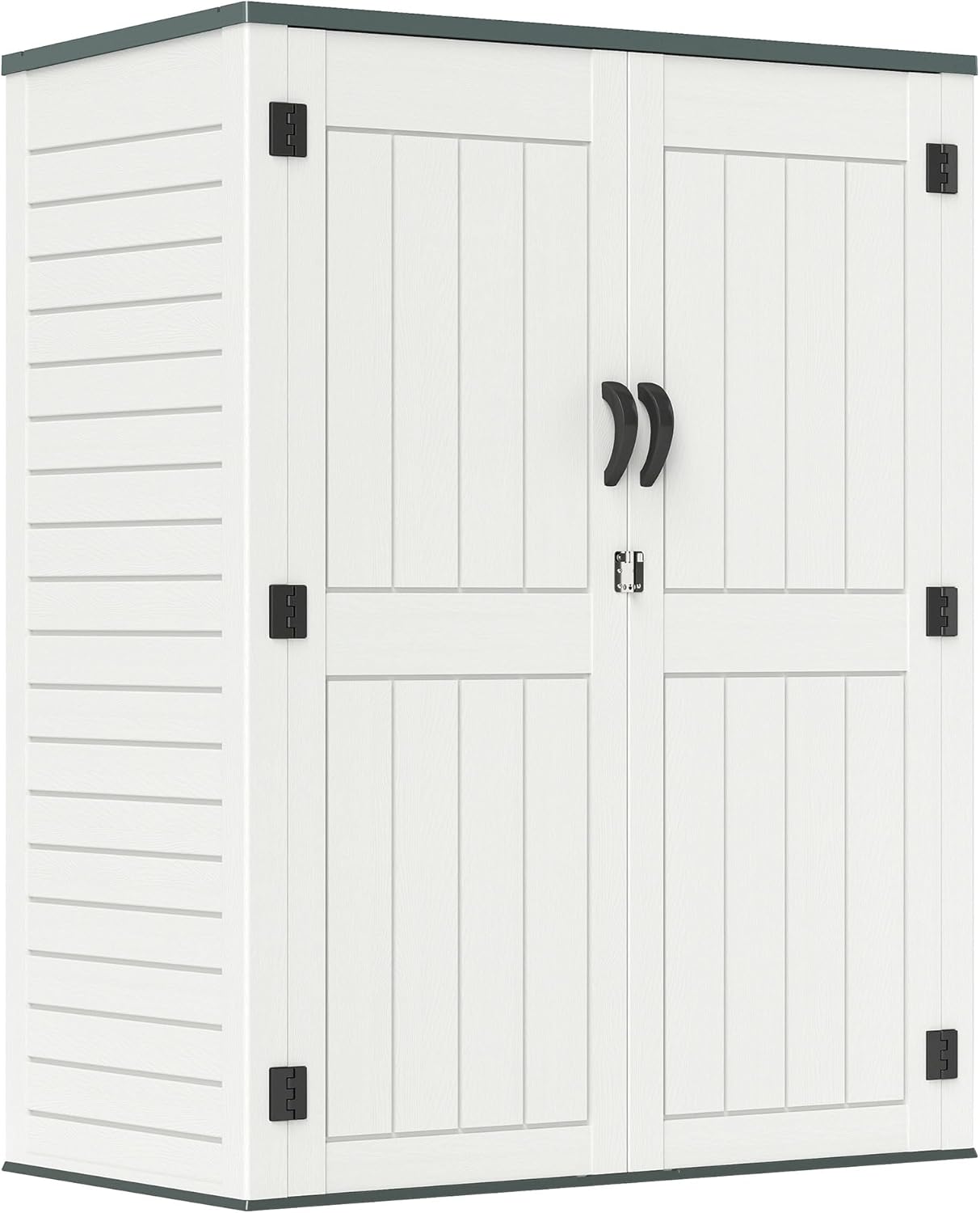 ZYJOYY 4.5 x 5.7 FT Outdoor Storage Shed, 59 Cuft Outside Waterproof Storage Cabinet, HDPE Resin Plastic 385 Gallon Outdoor Storage Container, Vertical Lockable Storage Shed, Light Grey