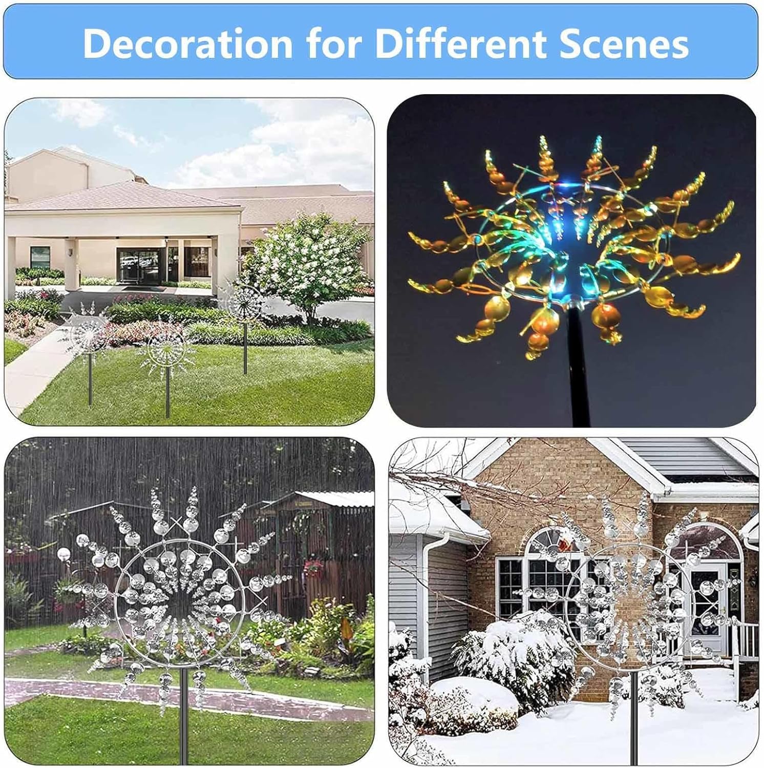 Solar Magic Windmill, Spinning Garden Wind Spinner 3D Wind Powered, 13.4 x 71in Garden Spinner,Gold