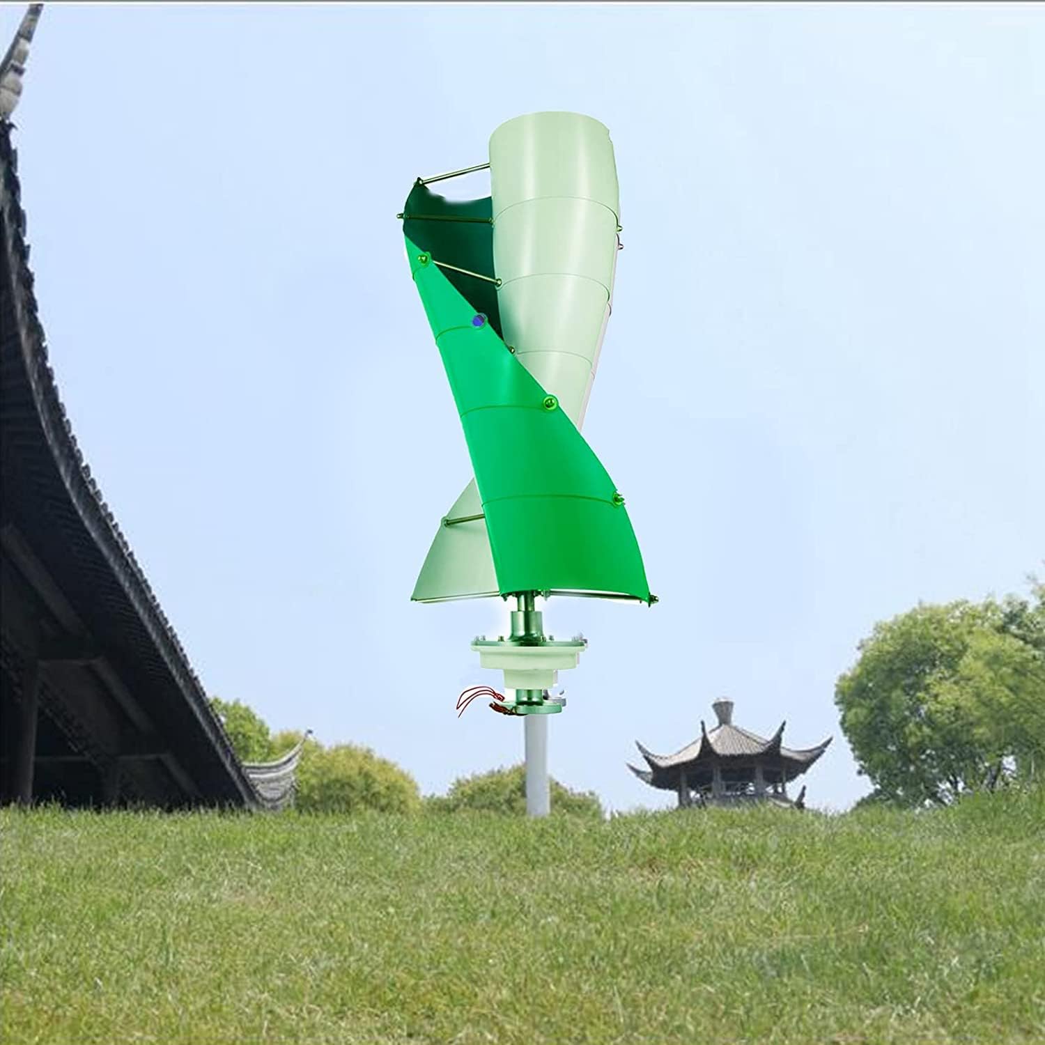 LiuSj JUnSt Vertical Spiral Wind Power Turbine Generator,5000W 2 Blade Wind Turbine Power for Outdoor Garden(with Controller,Green)