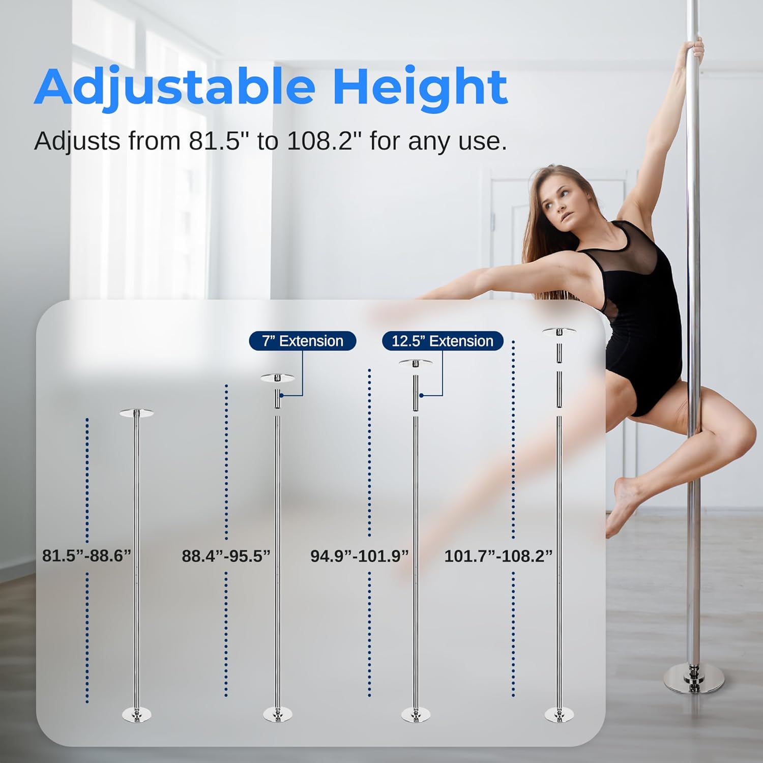 SereneLife Professional Non Slip Dancing Pole Set, Adjustable Height, Adjustable Fitness Pole, Great for Training Dancing and Exercise, Comes with Complete Set of Accessories, Easy Setup