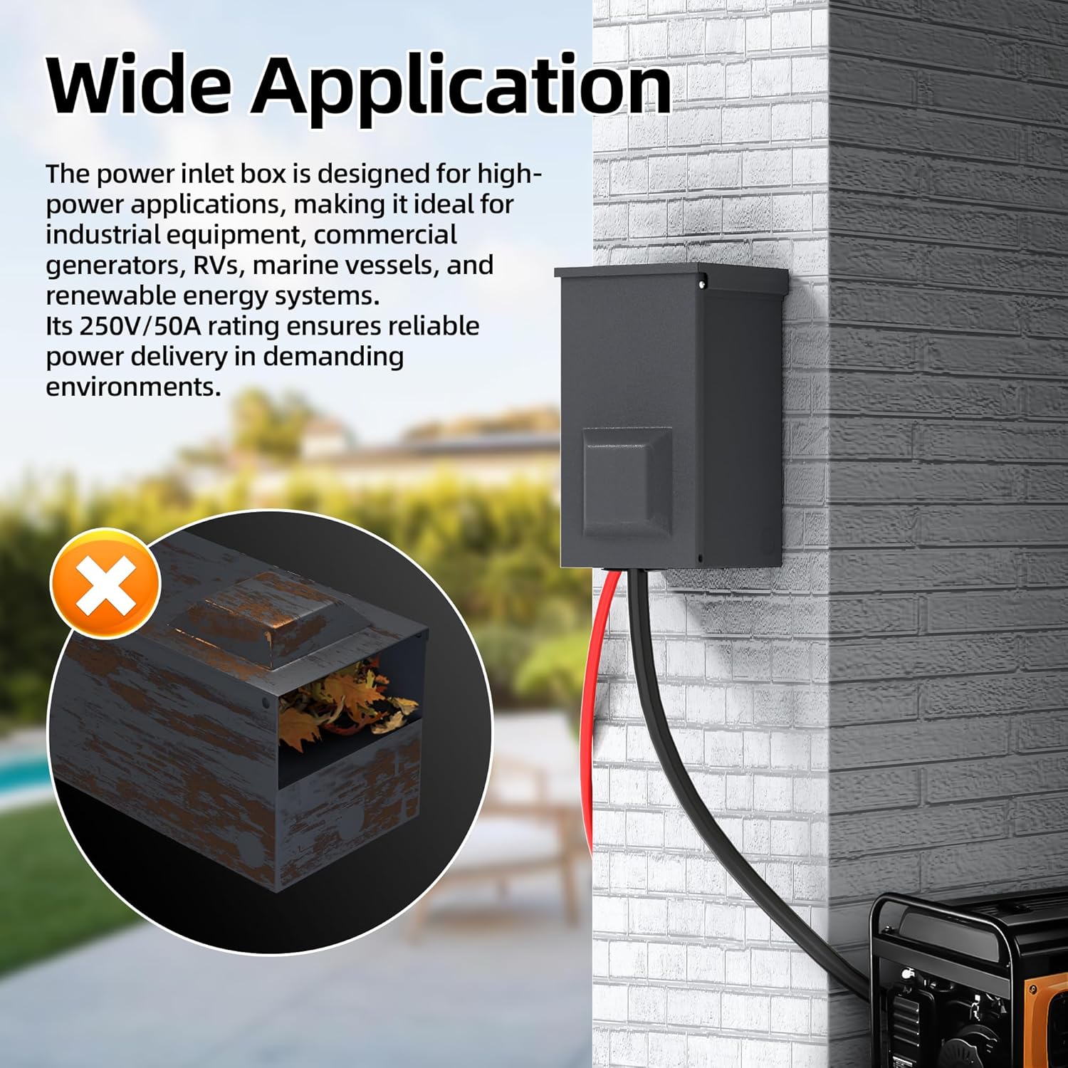 Joinfworld 50 Amp Generator Inlet Box, NEMA SS2-50P 125/250V 12500W Weatherproof Outdoor Receptacle, Emergency-Ready Industrial Grade