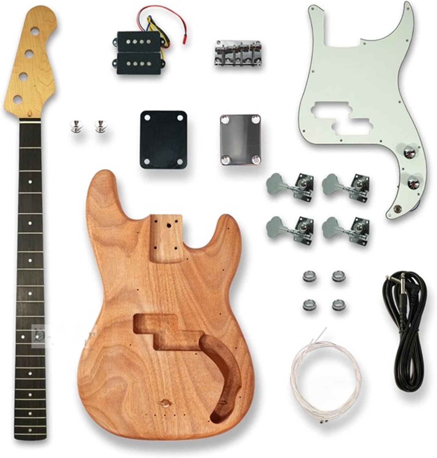 FLFL 1 Set DIY Bass Guitar Mahogany Body Unfinished Bass Guitar Kit All Hardware Unfinished Guitar Kit