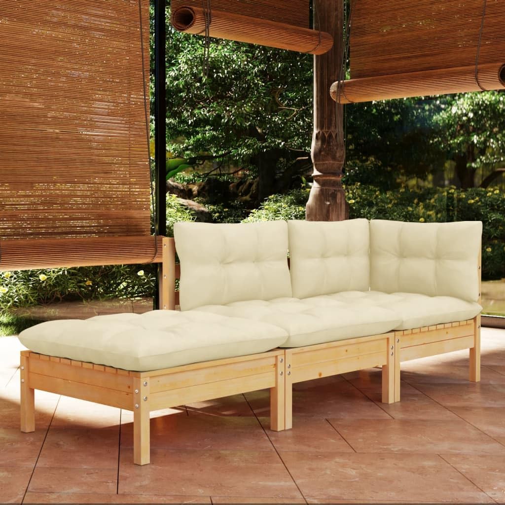 3 Piece Patio Lounge Set with Cream Cushions Solid Pinewood,Patio Lounge Set with Comfortable Cushions and Durable Pinewood for Outdoor Relaxation Patio Furniture Sets, Outdoor Furniture Sets