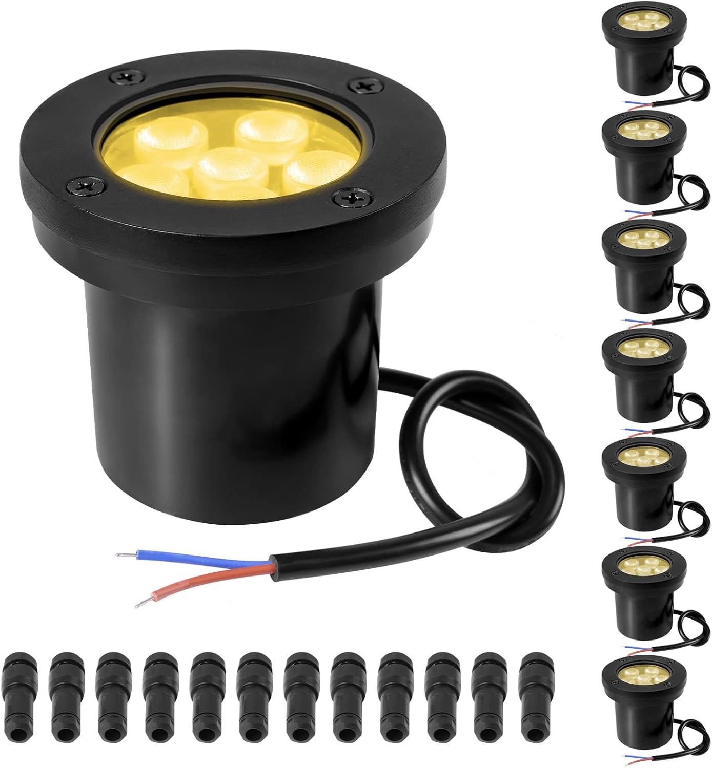 Low Voltage Landscape Well Lights, Outdoor LED Ground Lights for Garden, Lawn, Backyard, Patio Walkway (3.7Inch 8Pack) Black 3000k Warm White