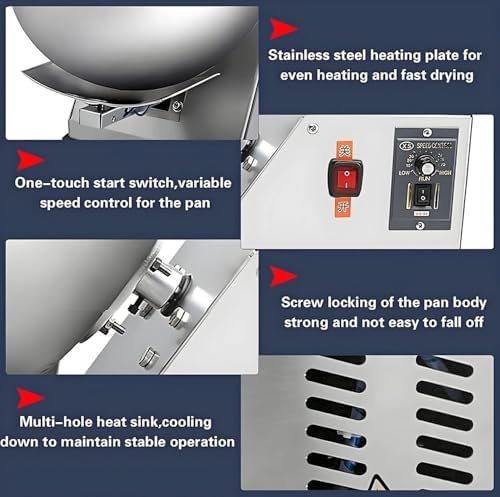 110V Professional Ball Coating & Drying Machine, 2-5KG/H, Adjustable Speed Polisher for Coating, Rounding, and Drying - Ideal for Industrial Use