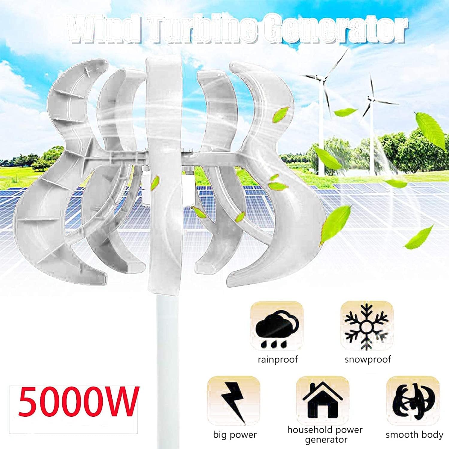 5000W Wind Turbine Generator 12-220V Wind Blade Option with Waterproof Charge Controller Fit for Home Or Camping