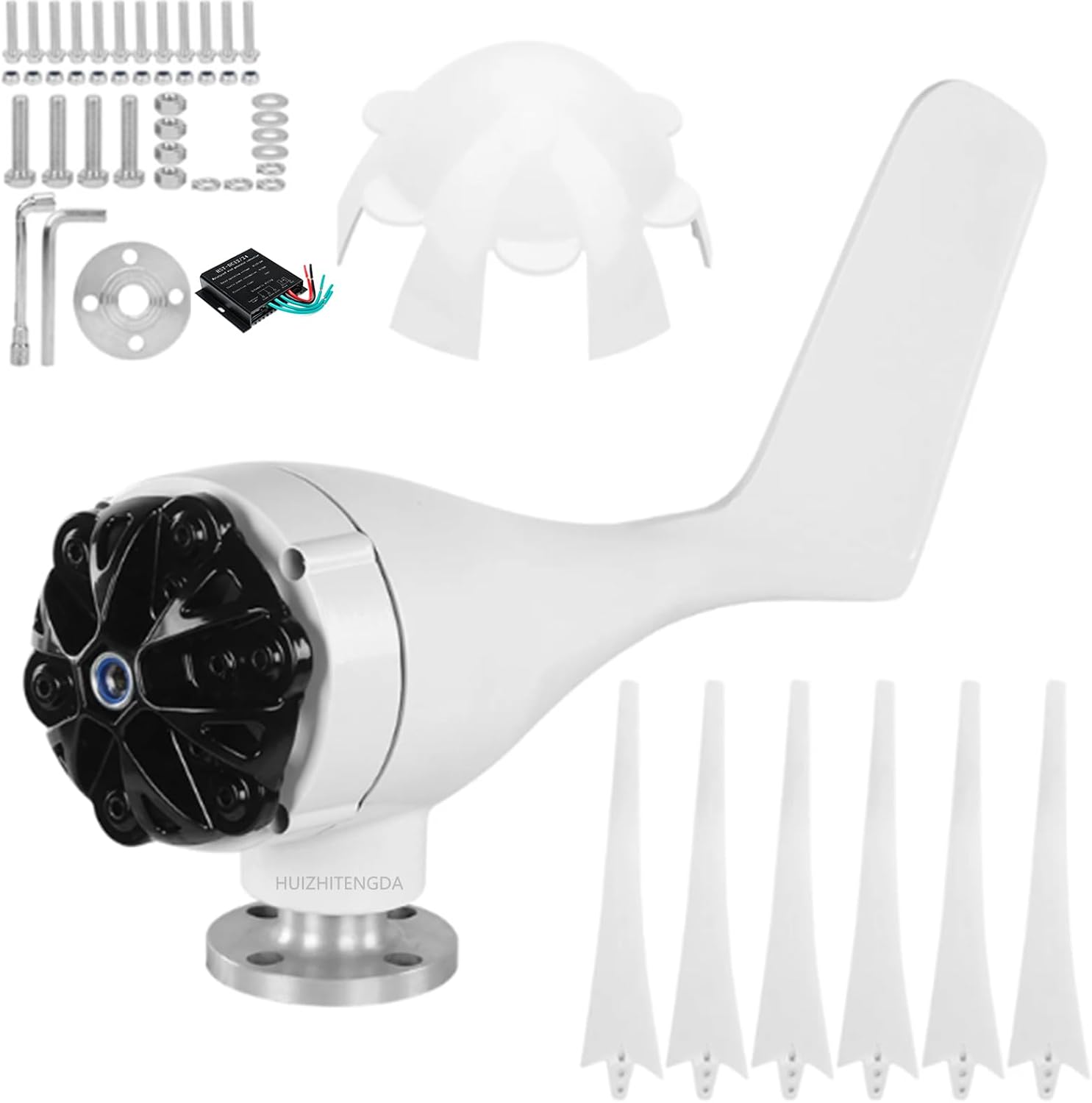 8000W 6 Blades Horizontal Wind Turbine Kit, Horizontal Windmill 12V 24V 48V Generator Wind Power System with Controller for Homeuse (White)