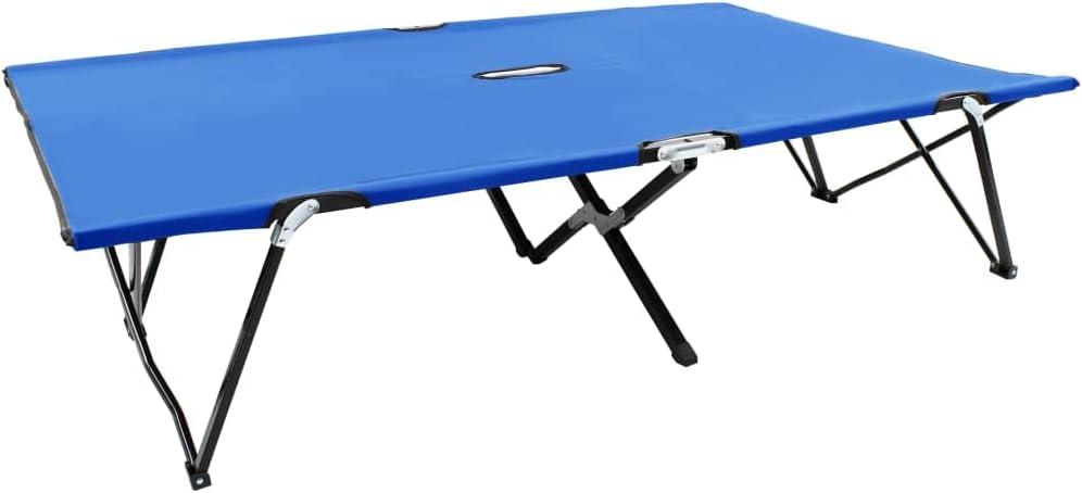 Two Person Folding Sun Lounger Blue Steel,Double Patio Camping Cot for Comfort and Durability Sun Loungers, Patio Seating