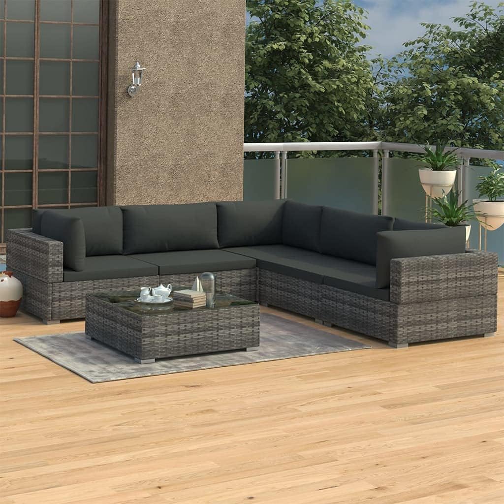 Furniture Sets 6 Piece Patio Lounge Set with Cushions Poly Rattan Gray,Modular Rattan Sofa Set with Cushions for Patio and Garden Garden Conversation Sets