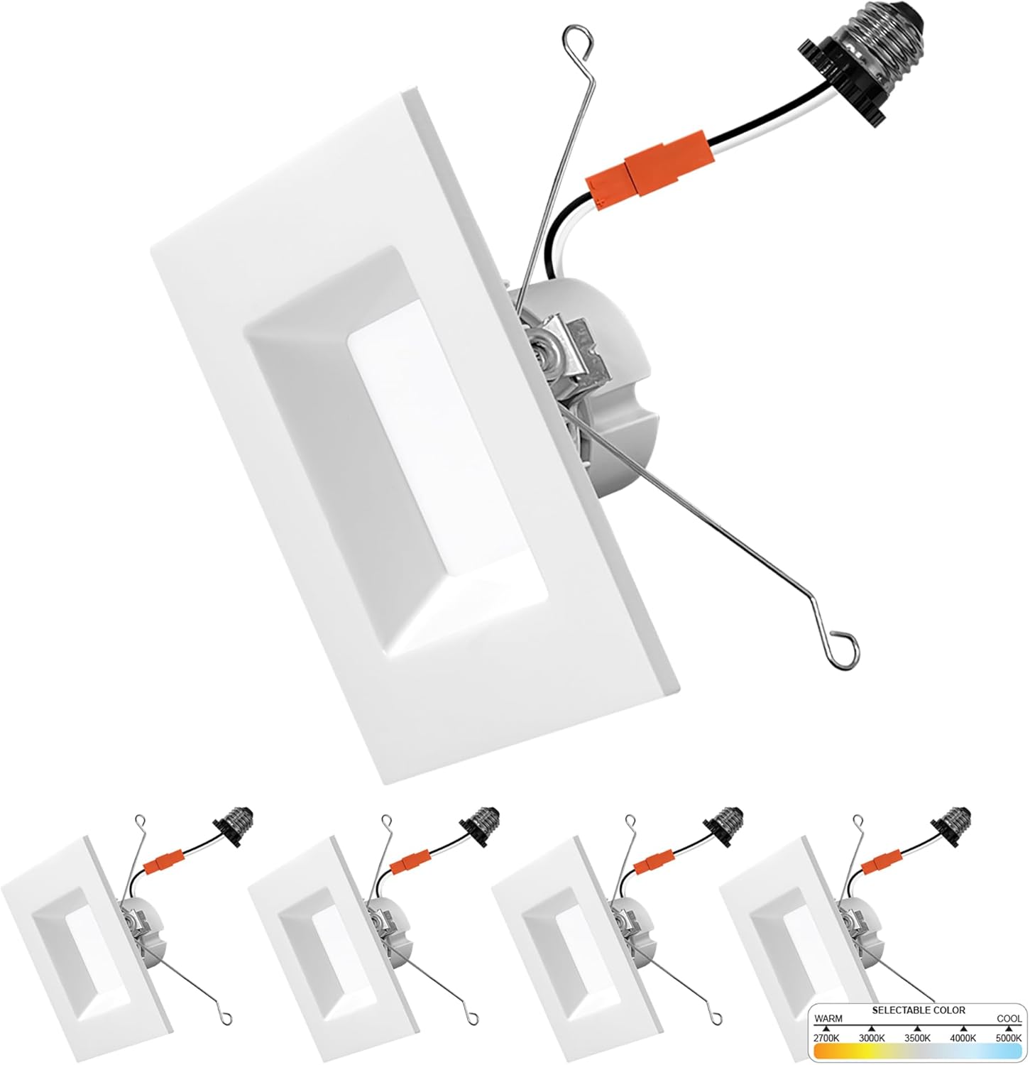 NUWATT 4 Pack, 6 Inch Retrofit LED Square Recessed Lighting, 5CCT 2700K/3000K/3500K/4000K/5000K Selectable, 1100 Lumens 14W, Dimmable 6