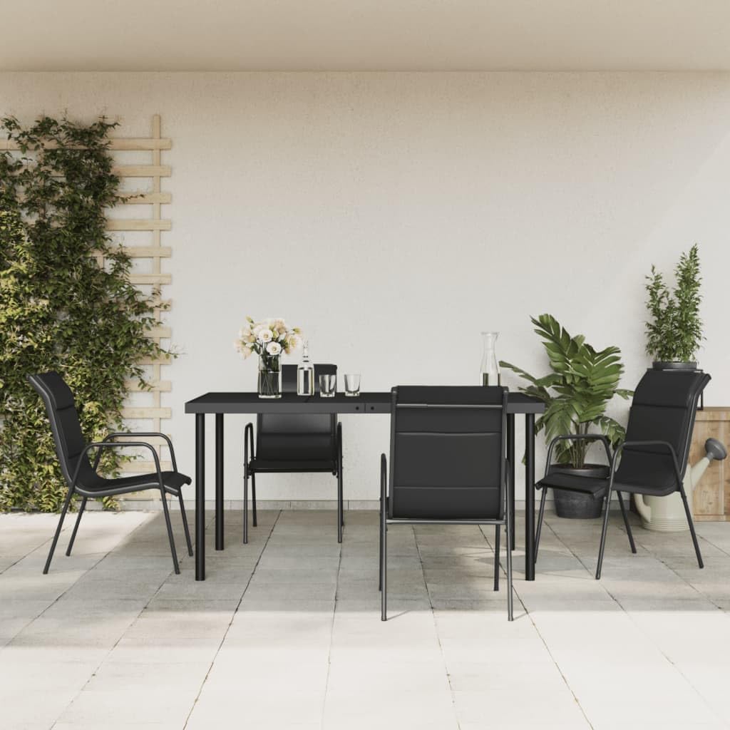 5 Piece Patio Dining Set Black Steel and Textilene,Elegant Garden Dining Set: Comfortable, Durable, and Stylish Outdoor, Furniture Sets for Patio, Lawn & Garden