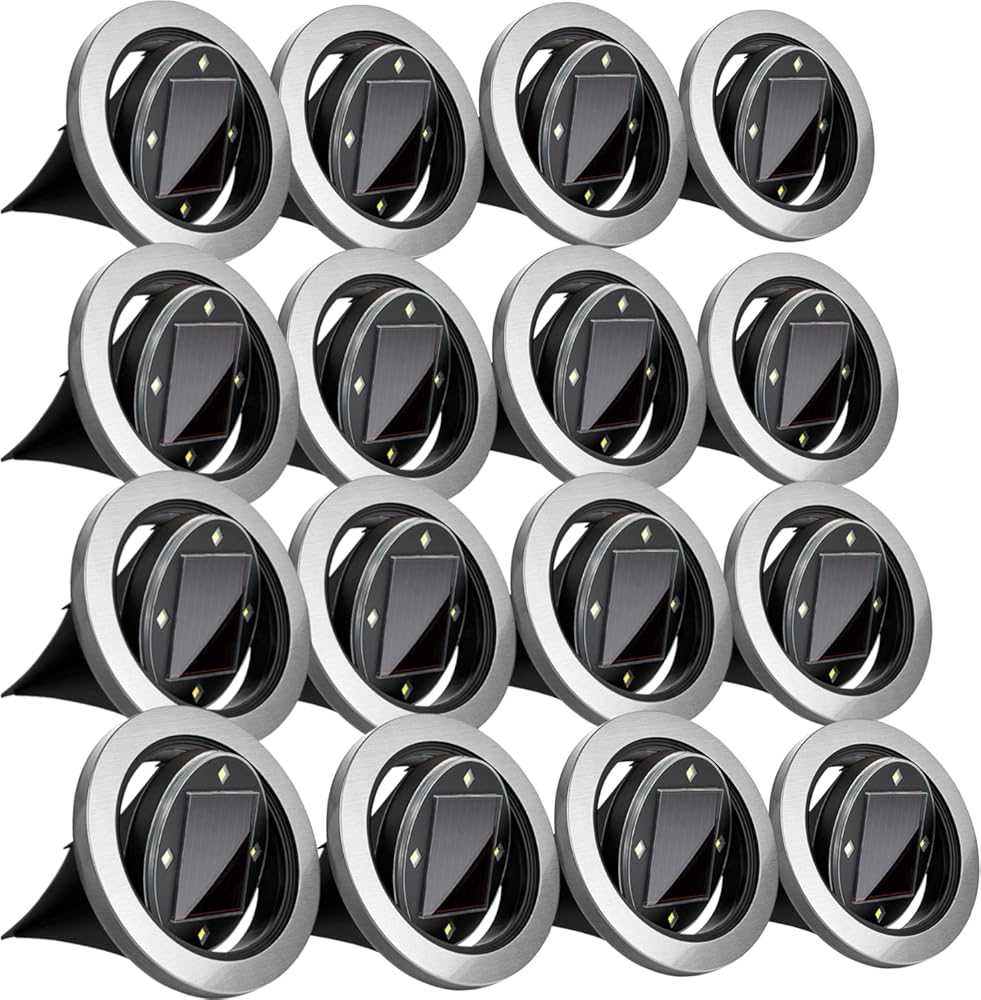 Bell+Howell Swivel Disk Lights Solar-Powered In-ground 8-LED Flat & Landscape Lighting for Outdoor, Yard, Garden & Lawn – Wireless, Easy Installation, Stakes Included Deluxe As Seen On TV Set of 16