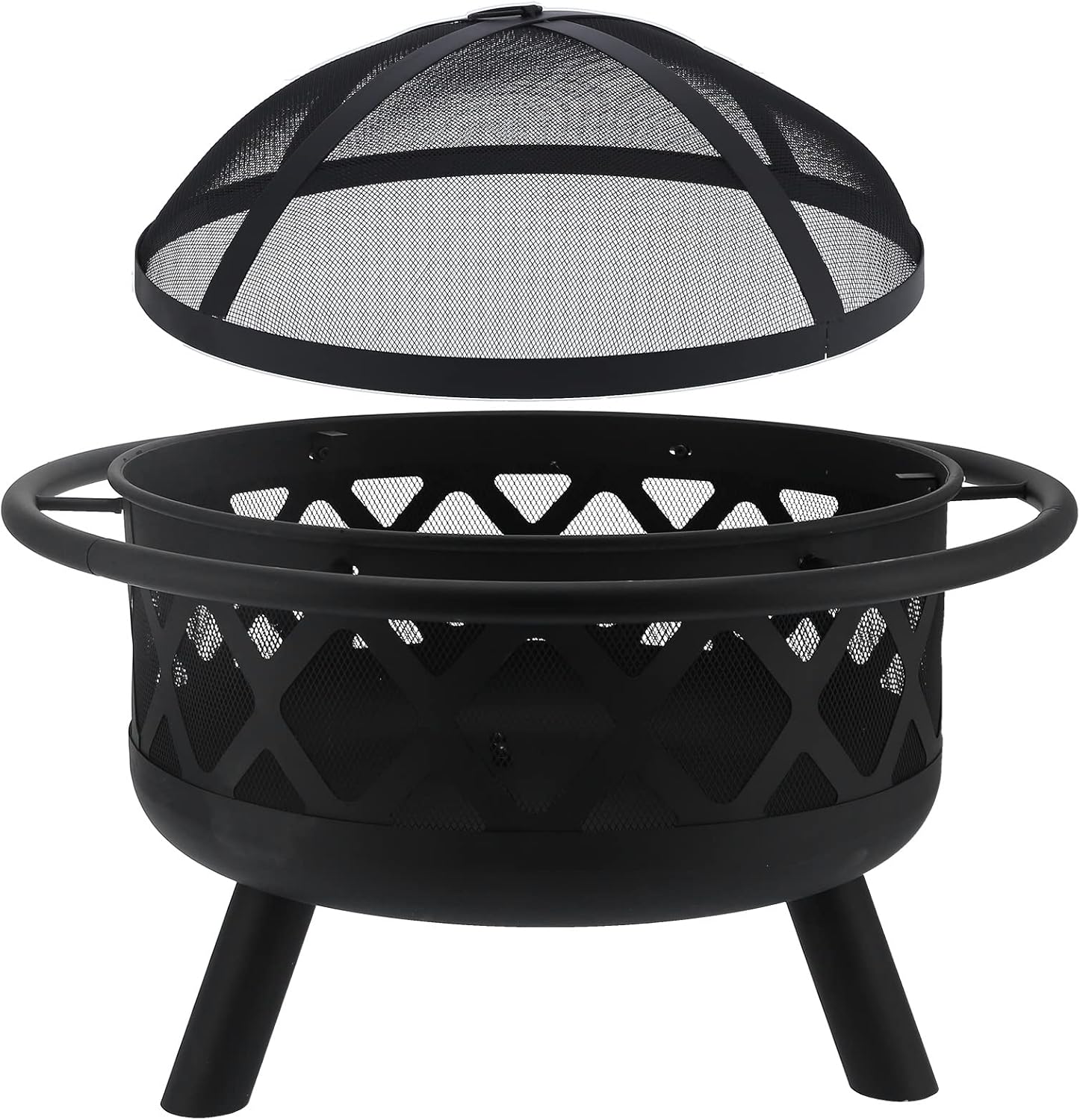Round Wrought Iron Fire Pit Wood Burning Fire Pit Fireplace for Outdoor Patio Backyard Firepit