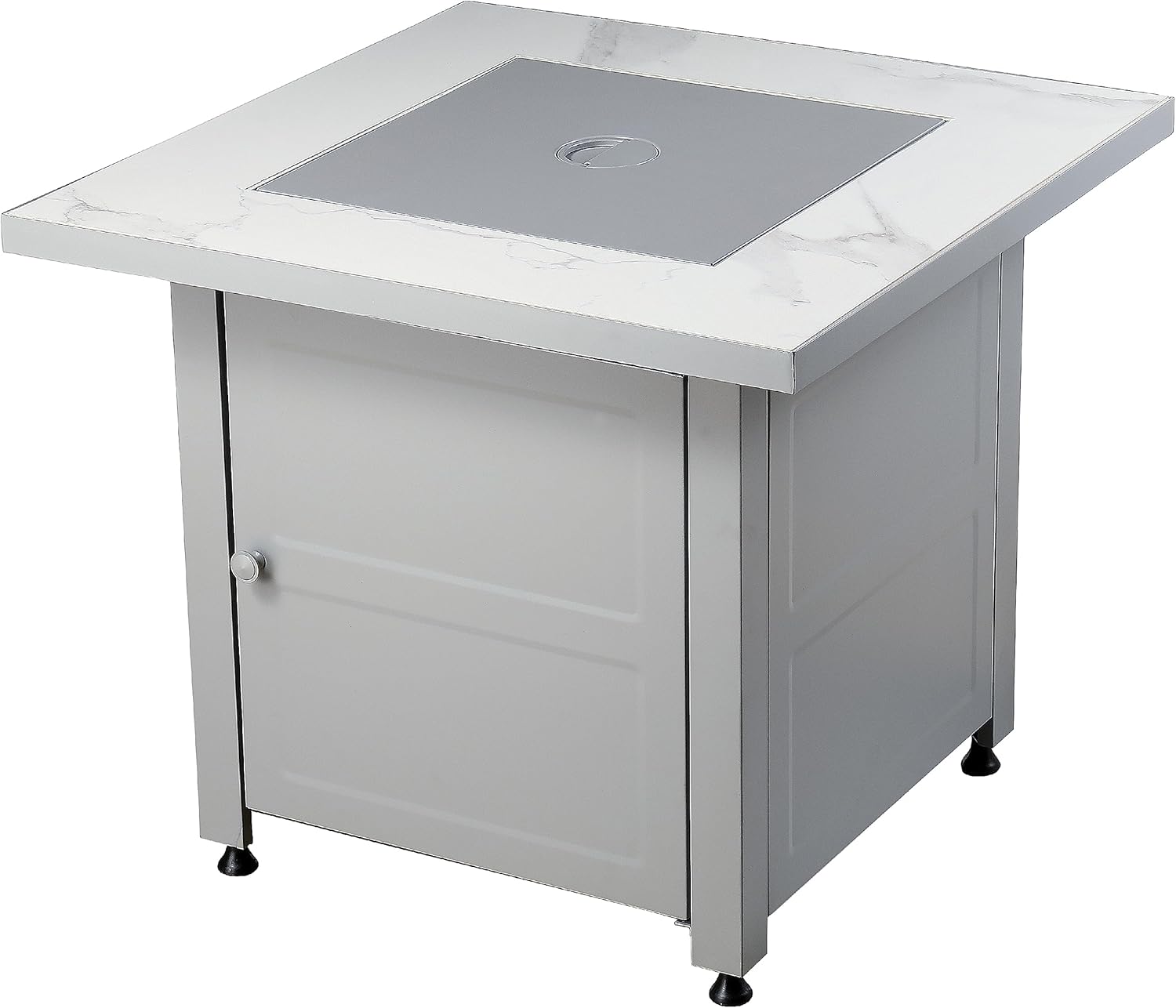 Endless Summer 30 Inch Square Outdoor Gas Fire Pit Table with Marble Mantel, Slate Finish, White Fire Glass, and Protective Cover
