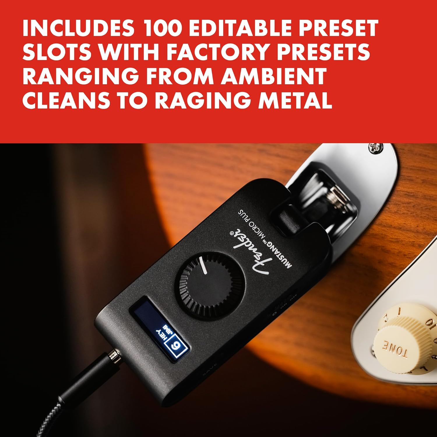 Fender Mustang Micro Plus Headphone Amplifier, Bluetooth Audio Streaming and 50 Amp and Effects Models, with 2-Year Warranty
