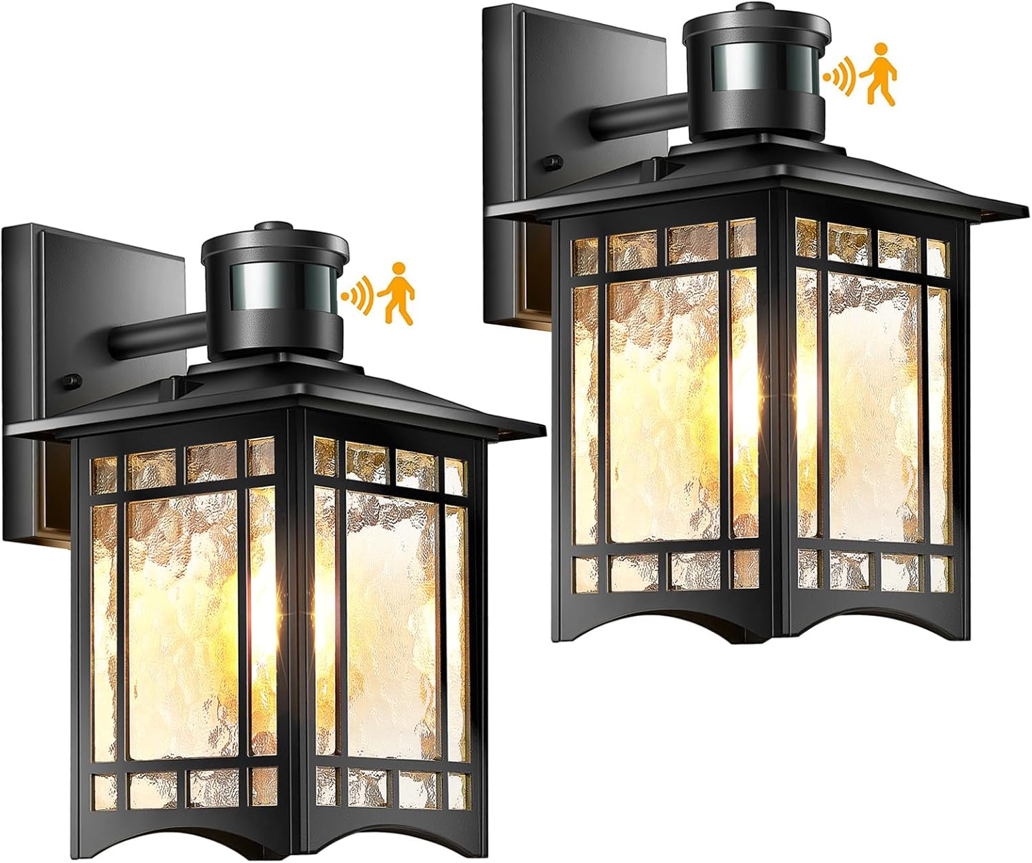 2 Pack Motion Sensor Outdoor Wall Lights, Dusk to Dawn Lighting, Led Exterior Light Fixture, Anti-Rust Lantern for Front Porch, Waterproof Black Outdoor Wall Sconce for House Garage Patio
