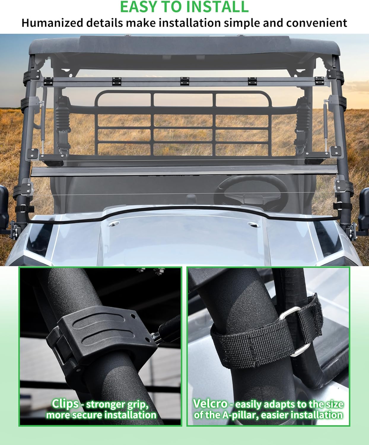 3-IN-1 Front Flip Up Windshield for Kawasaki MULE PRO MX 2019-2026 Accessories, 1/5