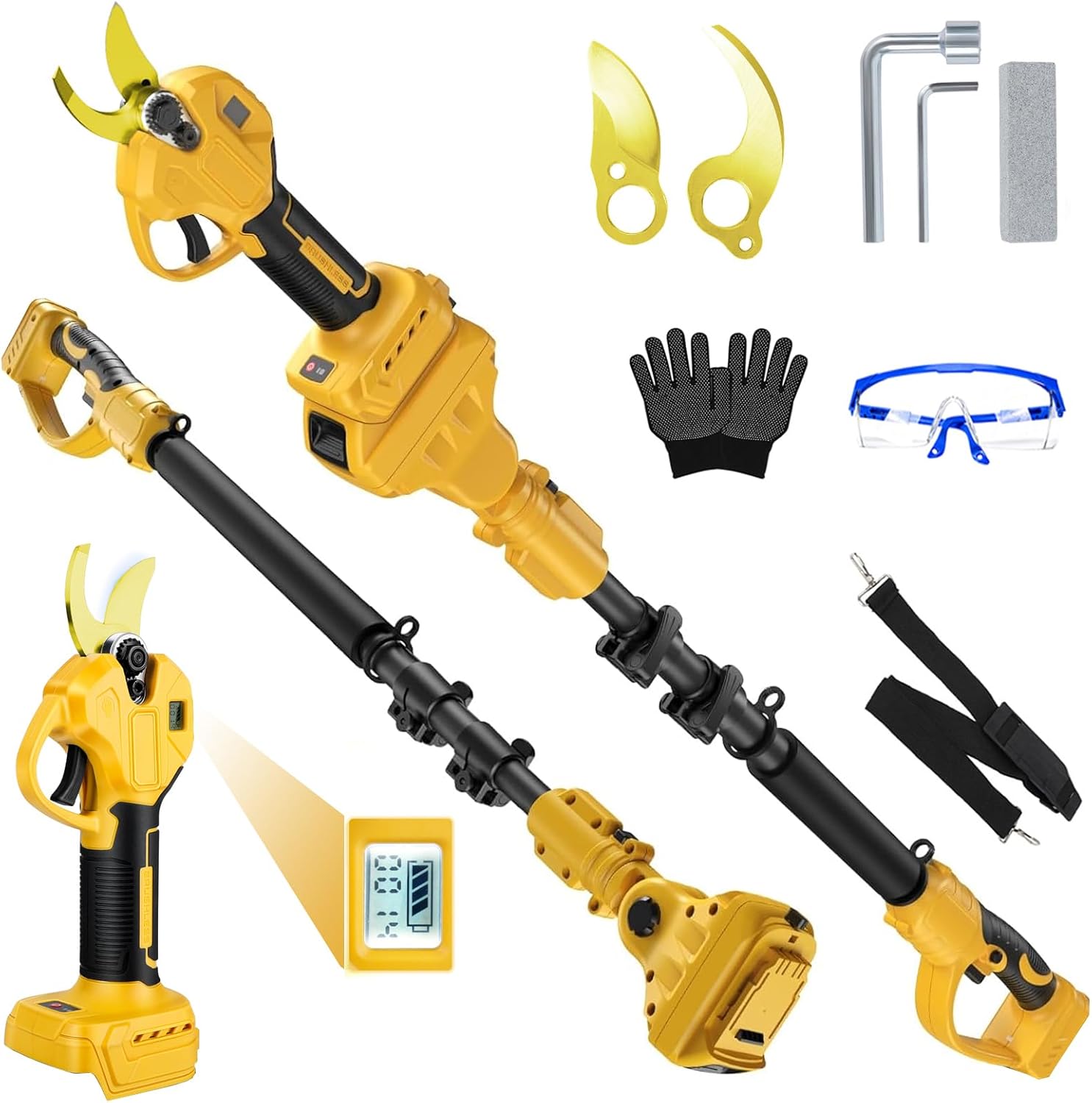 2-in-1 Cordless Pruning Shears with Extension Pole 15Ft Reach — 30mm Max Cut, 600W Brushless Motor, Titanium-Coated Blade, Compatible with DeWalt 20V MAX (No Battery)