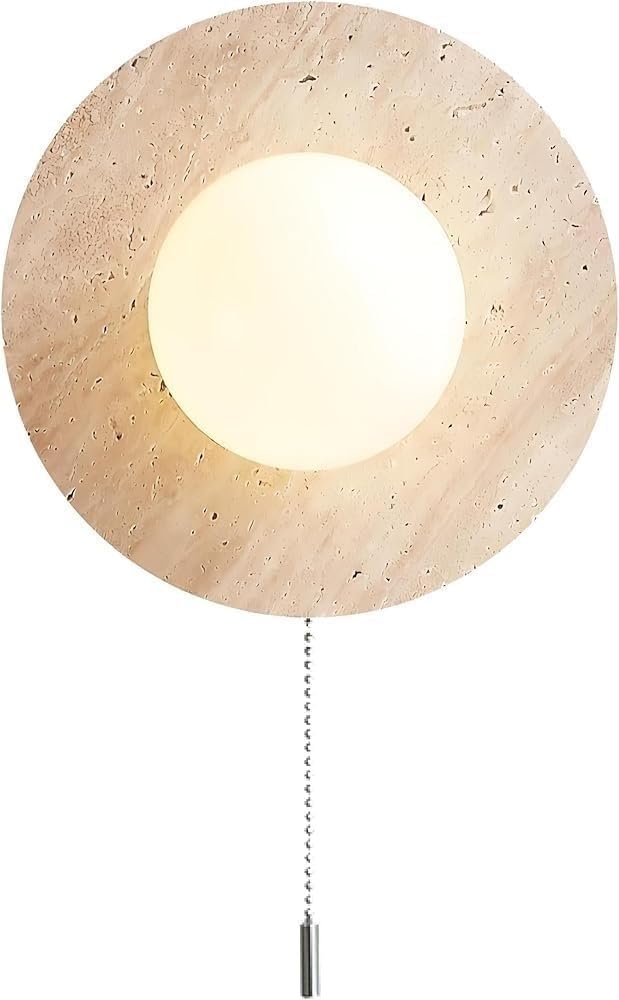 Natural Stone Wall Light Milky White Glass Sphere Hardwired G9 Lamp Modern Sconce Bathroom Bedroom Living Room Indoor Outdoor Lighting Fixture(Pull Chain)
