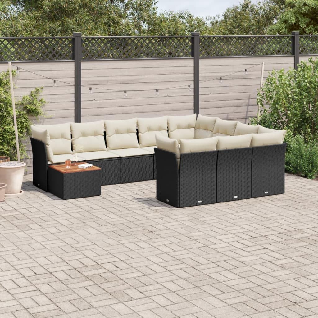 11 Piece Modular Garden Sofa Set Black PE Rattan Outdoor Furniture with UV-Resistant Cushions and Waterproof Storage Bag for Patio Terrace Backyard
