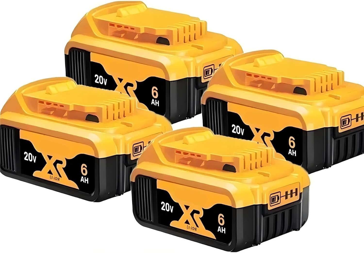 20V 6Ah Li-Ion Power Tool Battery Pack For Cordless Drills Chainsaws Jack Hammers Power Saws Garden Tools Construction Equipment Compatible For Dewalt DCB200(4pcs)