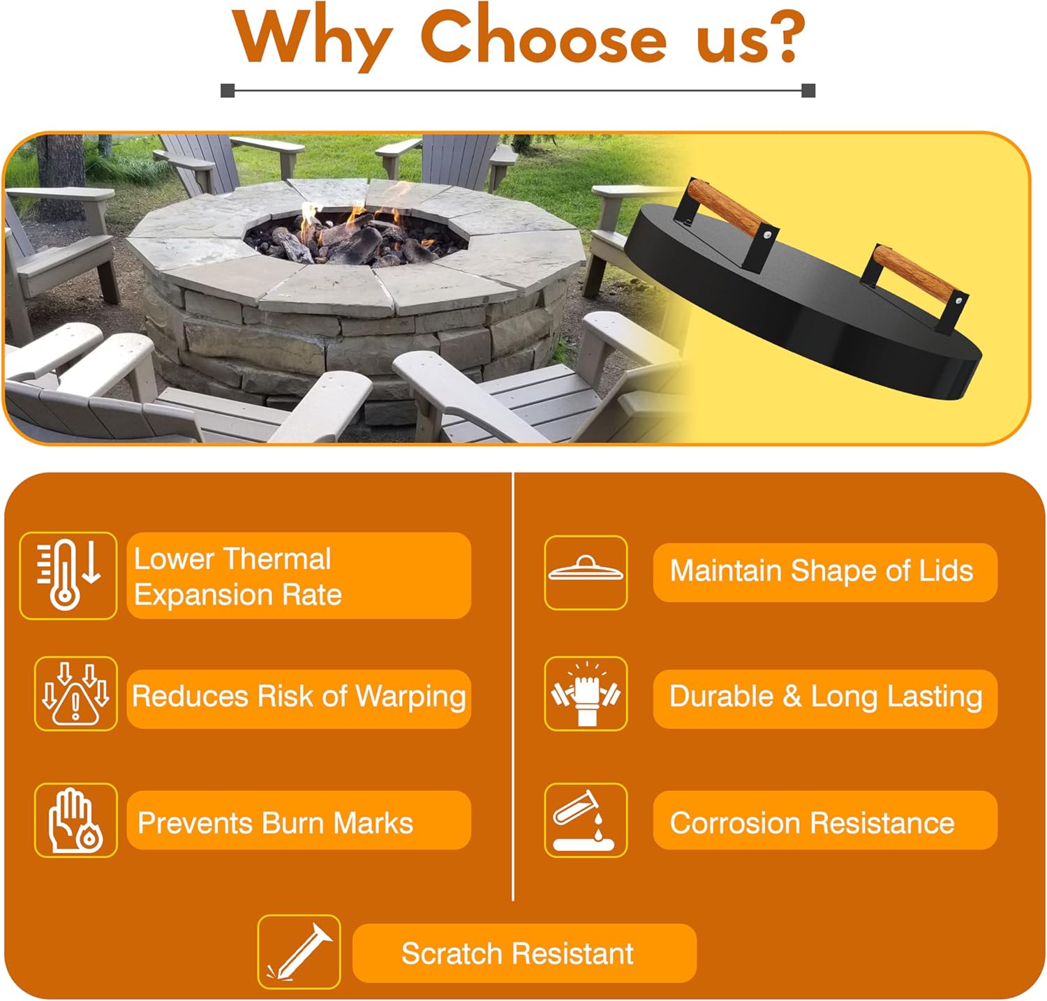 FEBTECH Fire Pit Solid Cover Compatible with Fire Pit Inside Up to 23