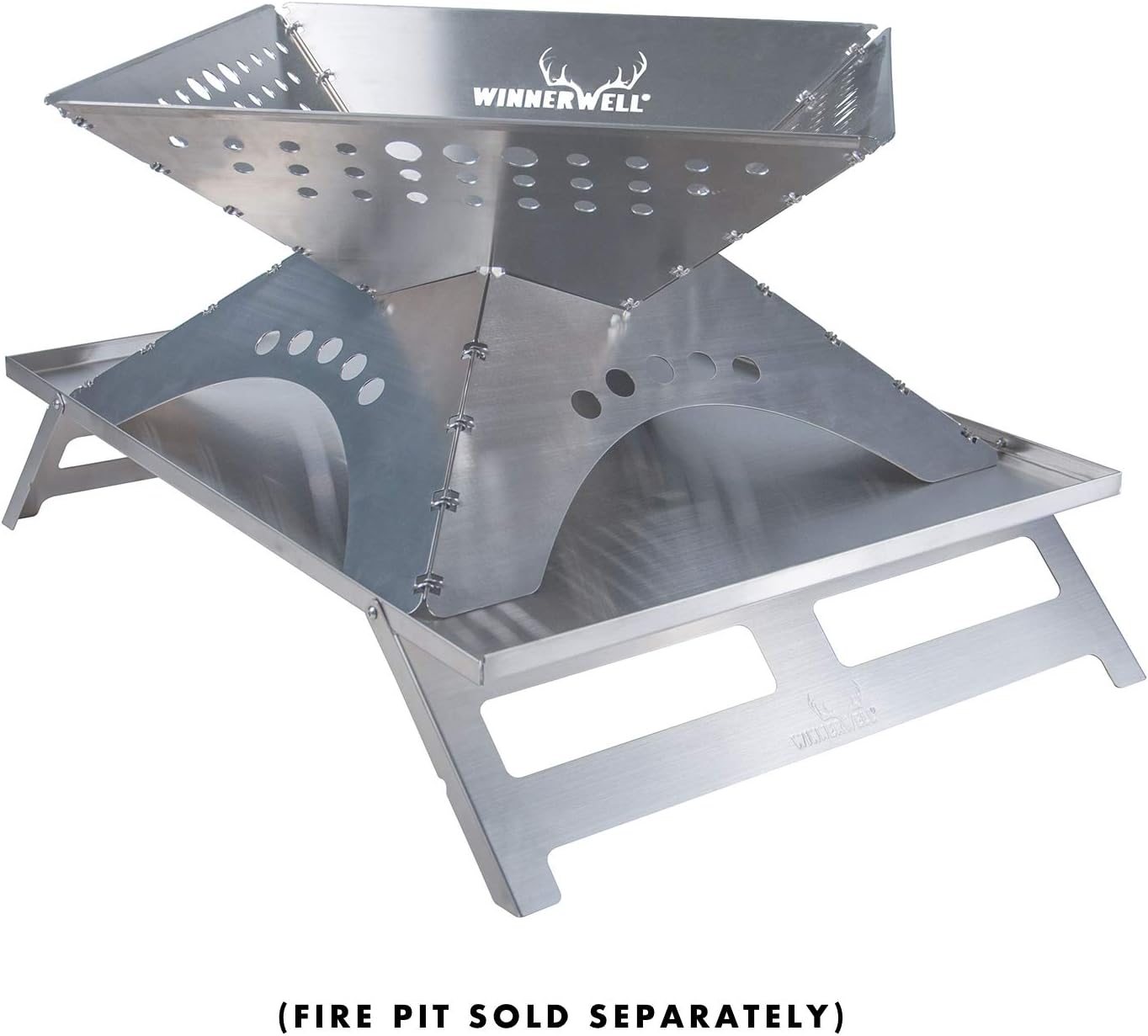 Winnerwell Accessory Table for Flatfold Fire Pit - XL | Portable Stainless Steel Accessory Table for Fire Pan and Camping
