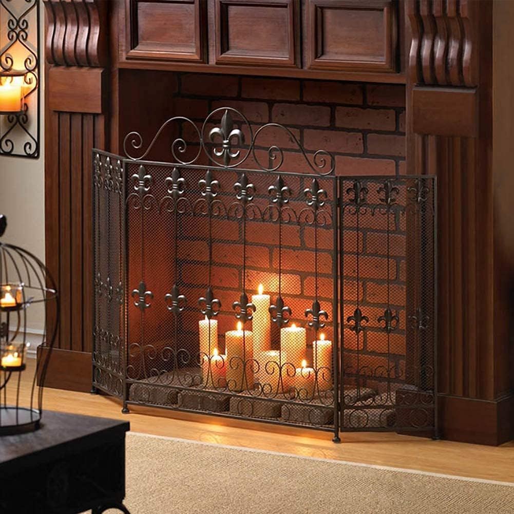 Fireplace Screen Guard 3 Panel Wrought Iron Spark Fi Protection Cover Folding Spark Guard Cover for Fireplace