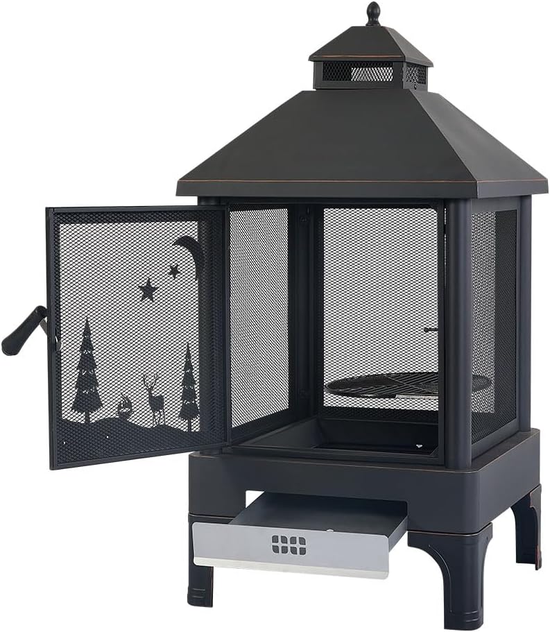 48 Inch Fire Pit, 2 in 1 Burning Fire Pit with Swivel Cooking Grate & Poker, Heavy Duty Metal Fireplace,Outdoor Wood Fired Patio Heater for Home and Commercial for Yard Patio Bonfire Camping