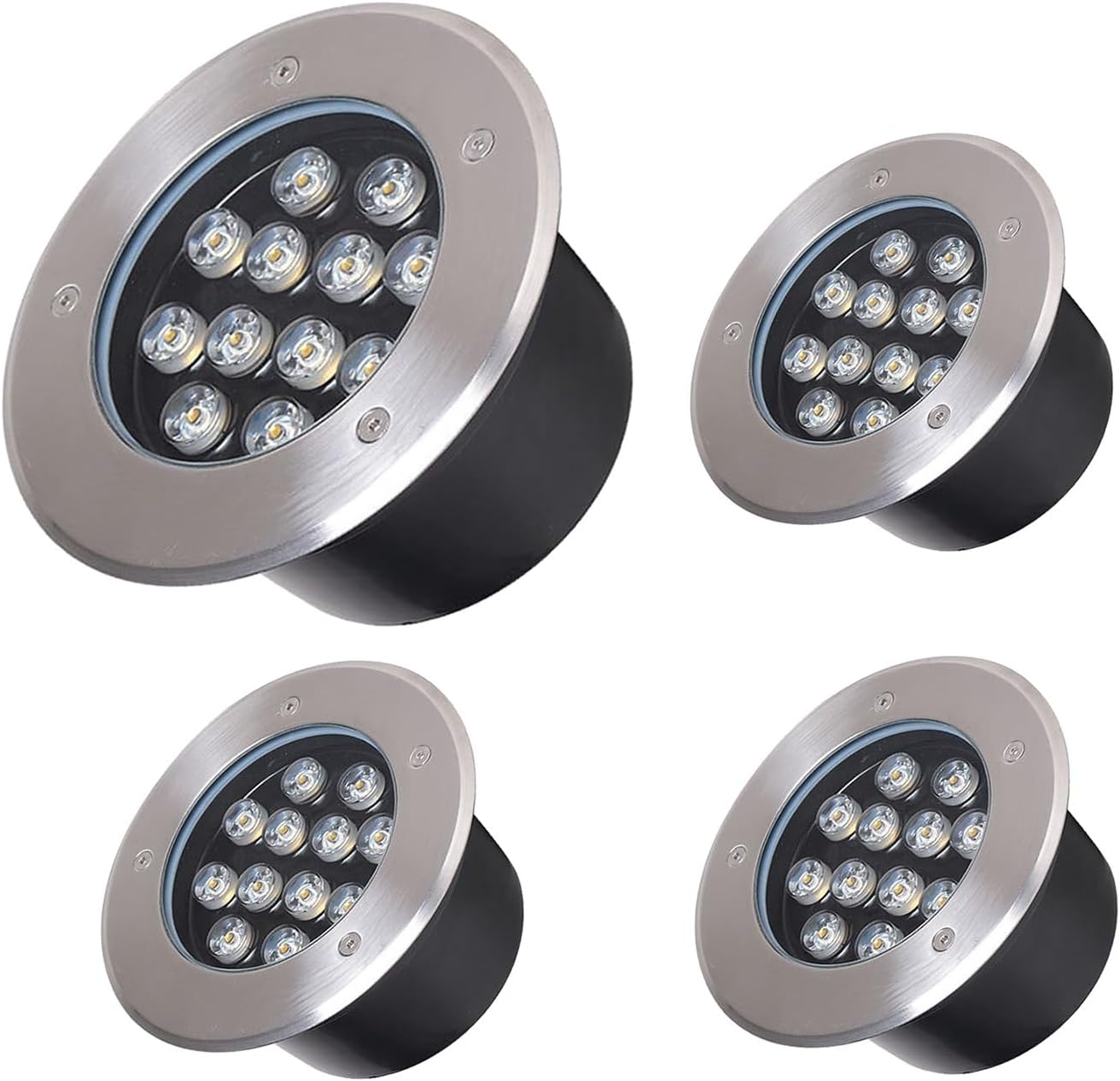 Round LED Underground Light 4 Pack Outdoor Ground Light AC85-265V IP66 Waterproof Buried Lights for Garden Path Driveway Deck Patio Decorative Spotlight