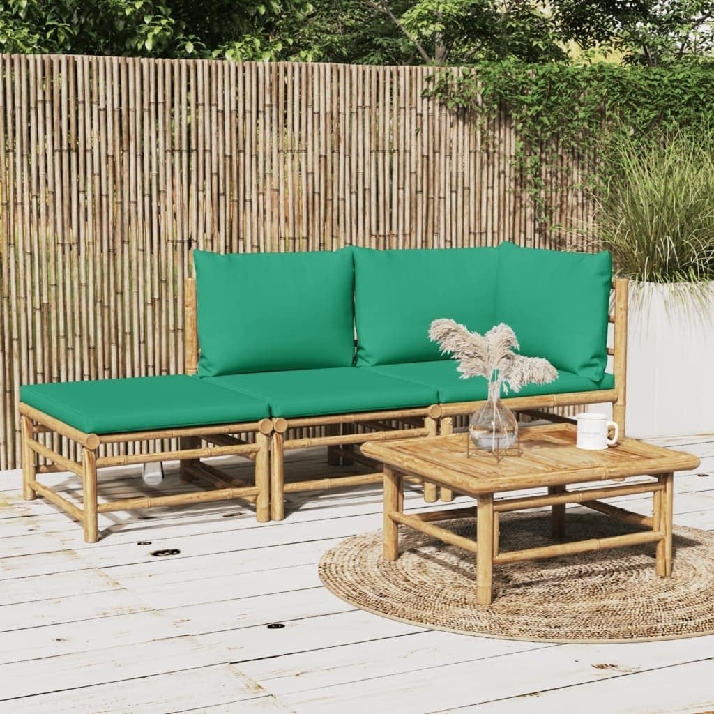 3 Piece Patio Lounge Set with Green Cushions Bamboo,Elegant Bamboo Patio Lounge Set for Outdoor Comfort and Relaxation Patio Furniture, Outdoor Furniture Sets