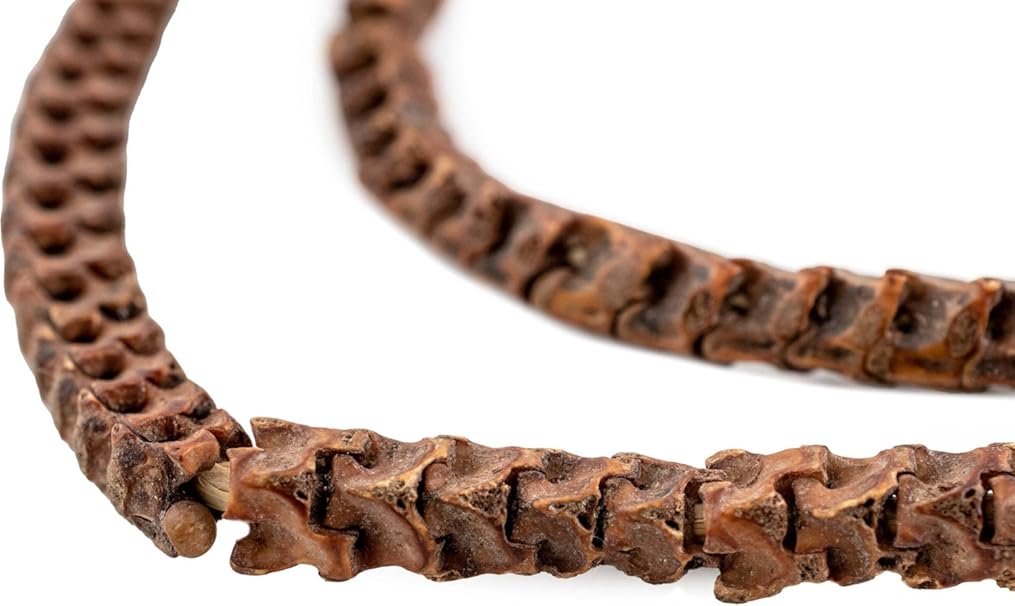 The Bead Chest Real Snake Vertebrae Beads from Africa 7mm Nigeria African Brown Interlocking Bone Large Hole 32-34 Inch Strand Handmade