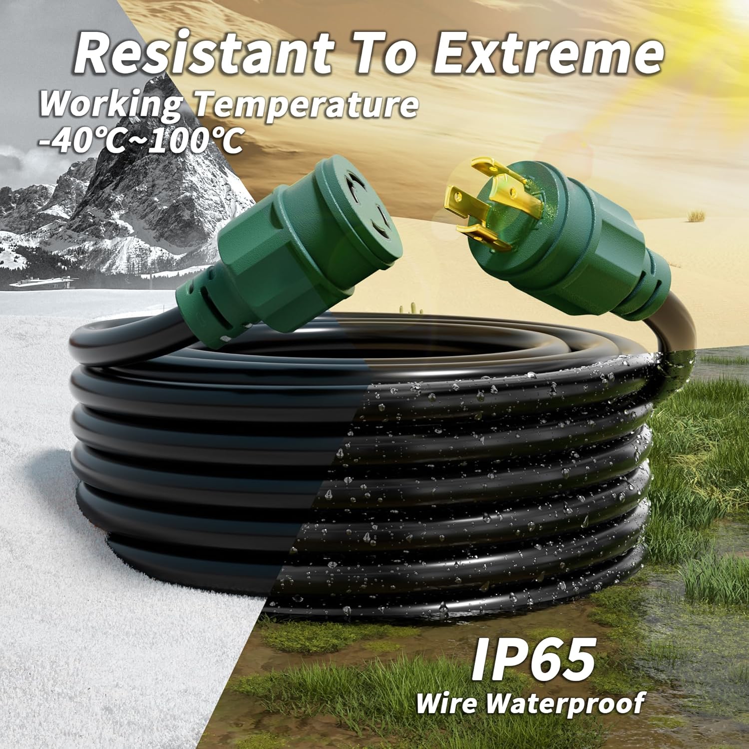 75FT 30 Amp Generator Extension Cord 4 Prong, NEMA L14-30P/L14-30R 10 Gauge STW 125/250V Twist Lock Generator Cord Heavy Duty, Black ETL Listed