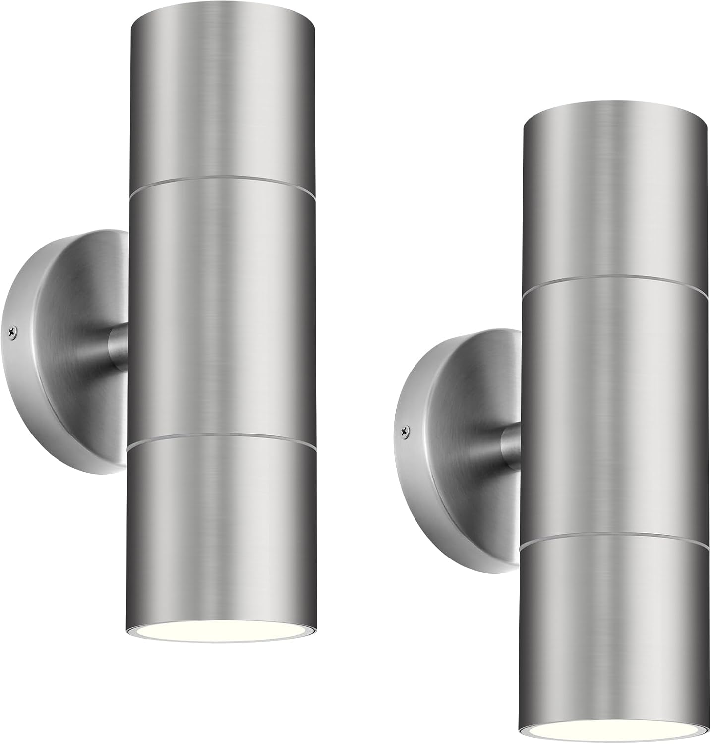 Ken & Ricky 2 Pack Stainless Steel Up Down Exterior Lighting Fixtures, Cylinder Outdoor Sconce Lights, Brushed Nickel Patio Wall Light Fixture for House Front Porch Garage Patio Entryway